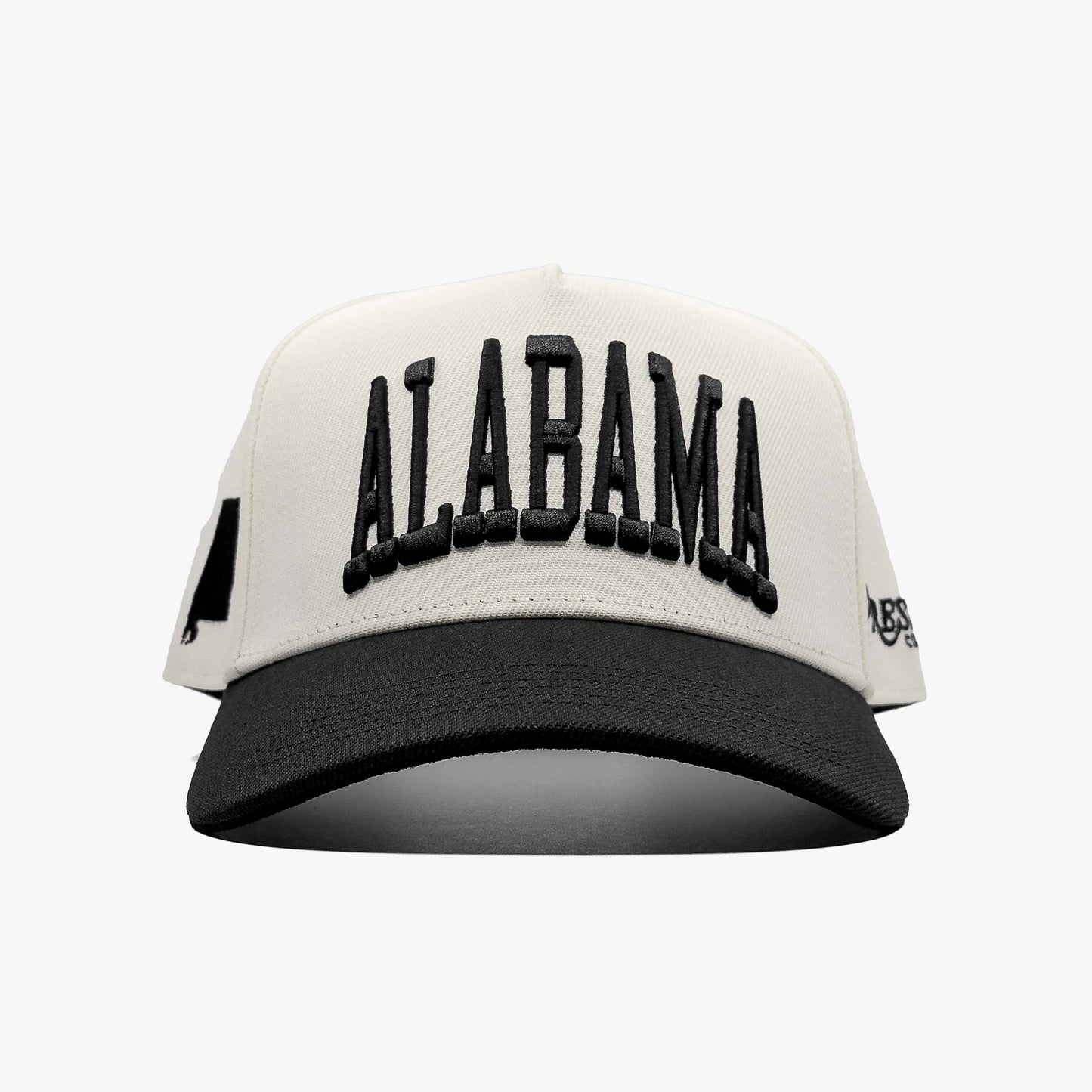 Alabama Off White 5-Panel Snapback Hat – Center Front View with Alabama Embroidery