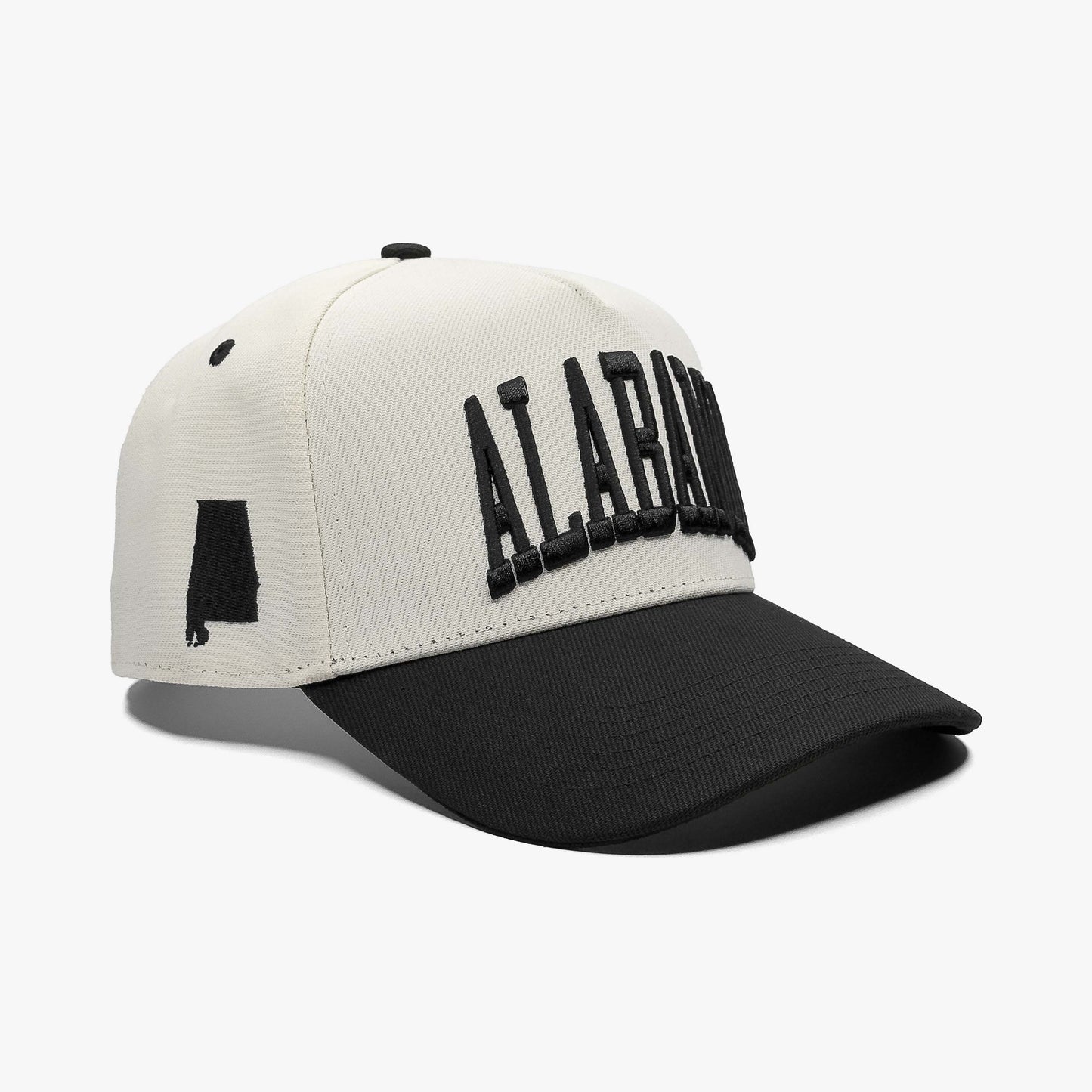 Alabama Off White 5-Panel Snapback Hat – Right Angle View with Alabama Embroidery