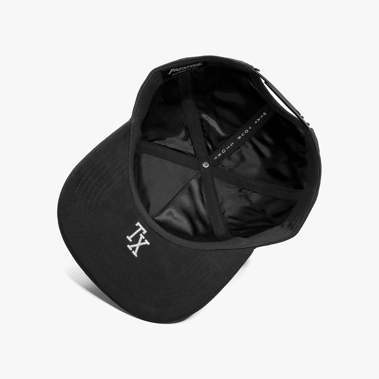 Fort Worth Black 5-Panel Snapback Hat – Prestige Collection Under Brim Embroidery TX Detail