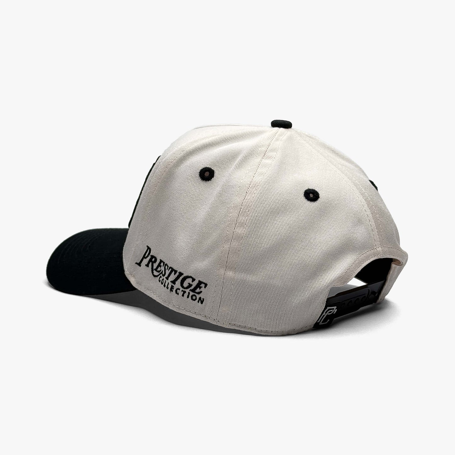 Indiana Off White 5-Panel Snapback Hat – Rear View Showing Prestige Collection Logo Embroidery