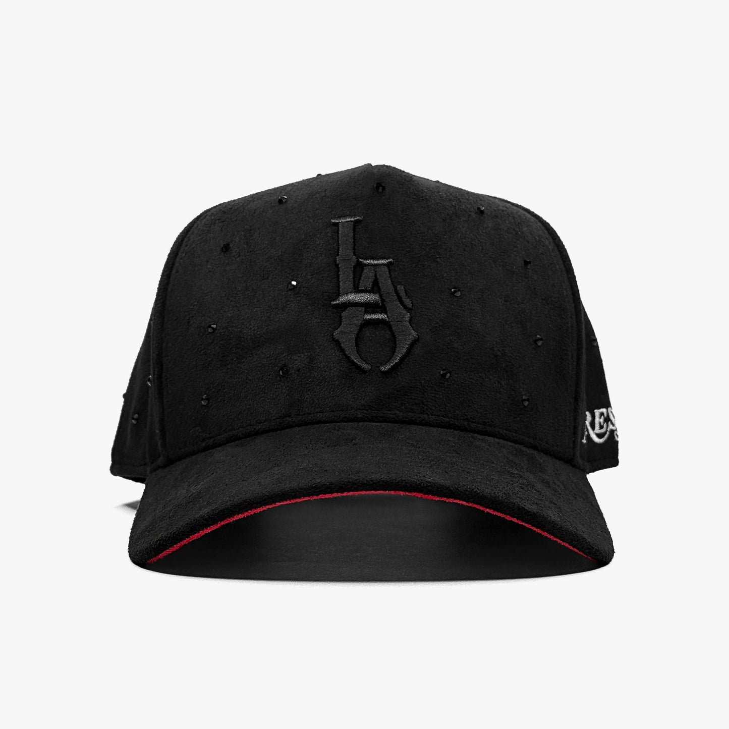 Straight front view of the LA Starlight Smoke Edition hat showing 3D embroidery and crystal detailing