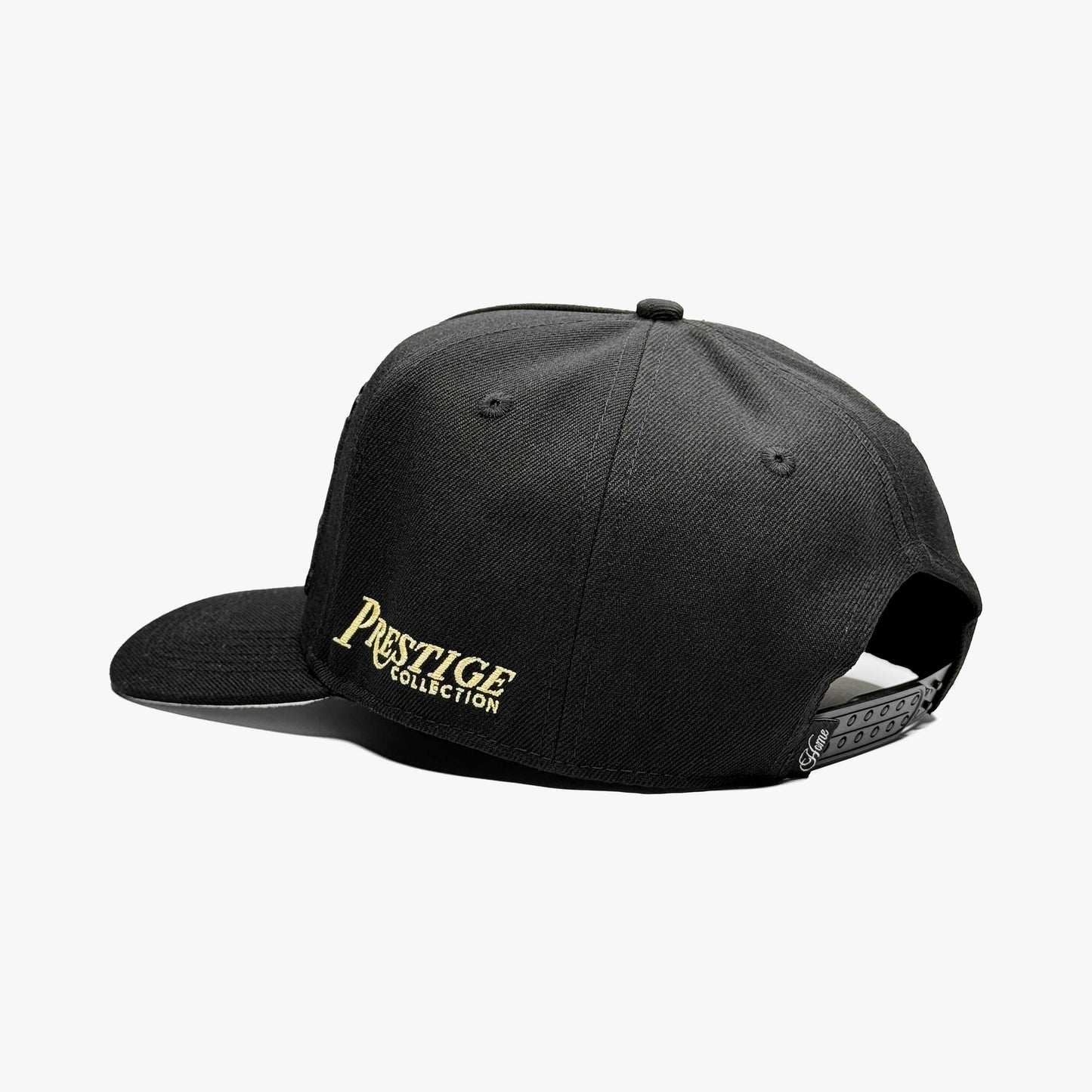 Louisiana Black Gold 5-Panel Snapback Hat – Rear View Showing Prestige Collection Logo