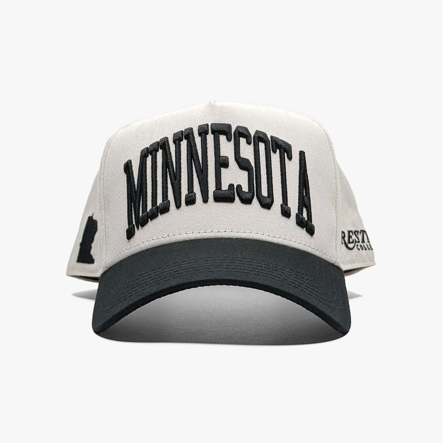 Minnesota Off White 5-Panel Snapback Hat – Front View with Minnesota Embroidery