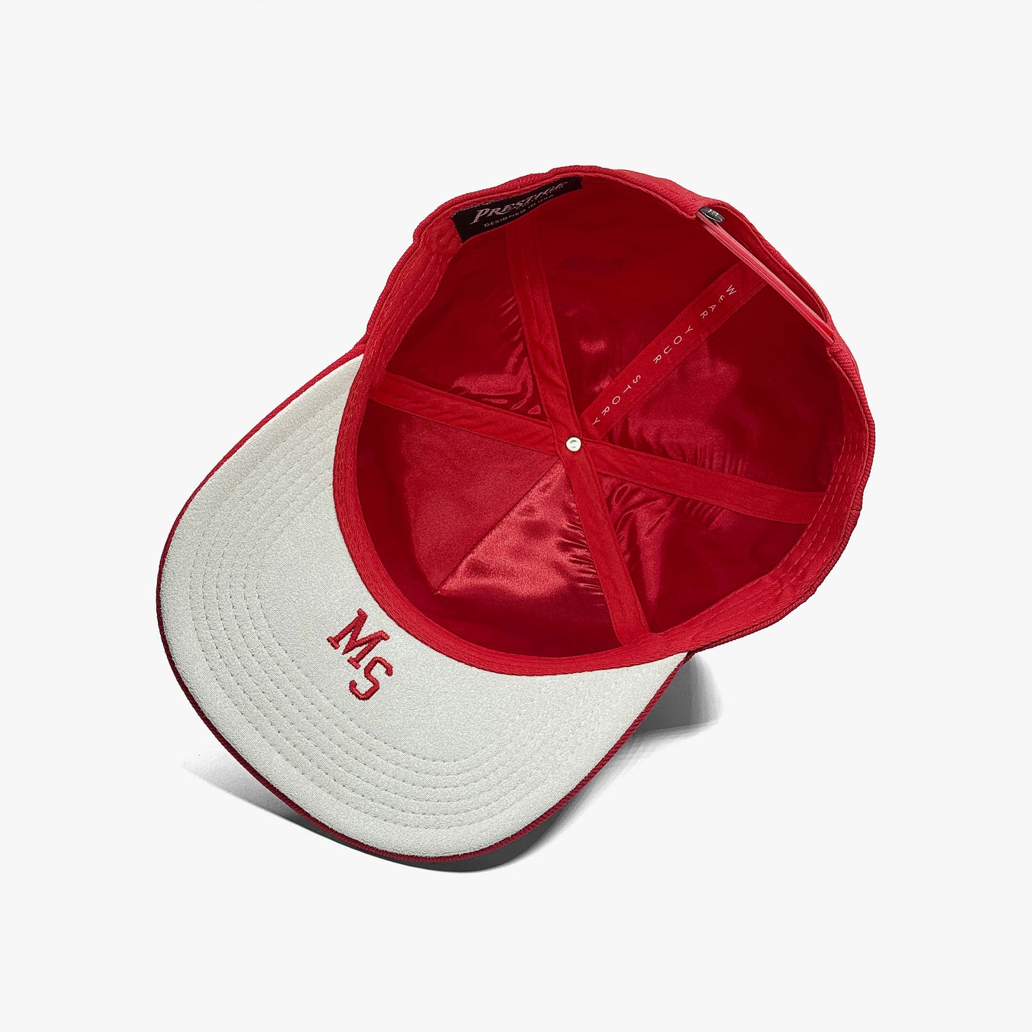 Mississippi Crimson 5-Panel Snapback Hat – Under Brim with MS Abbreviation Embroidery and Satin Interior Lining