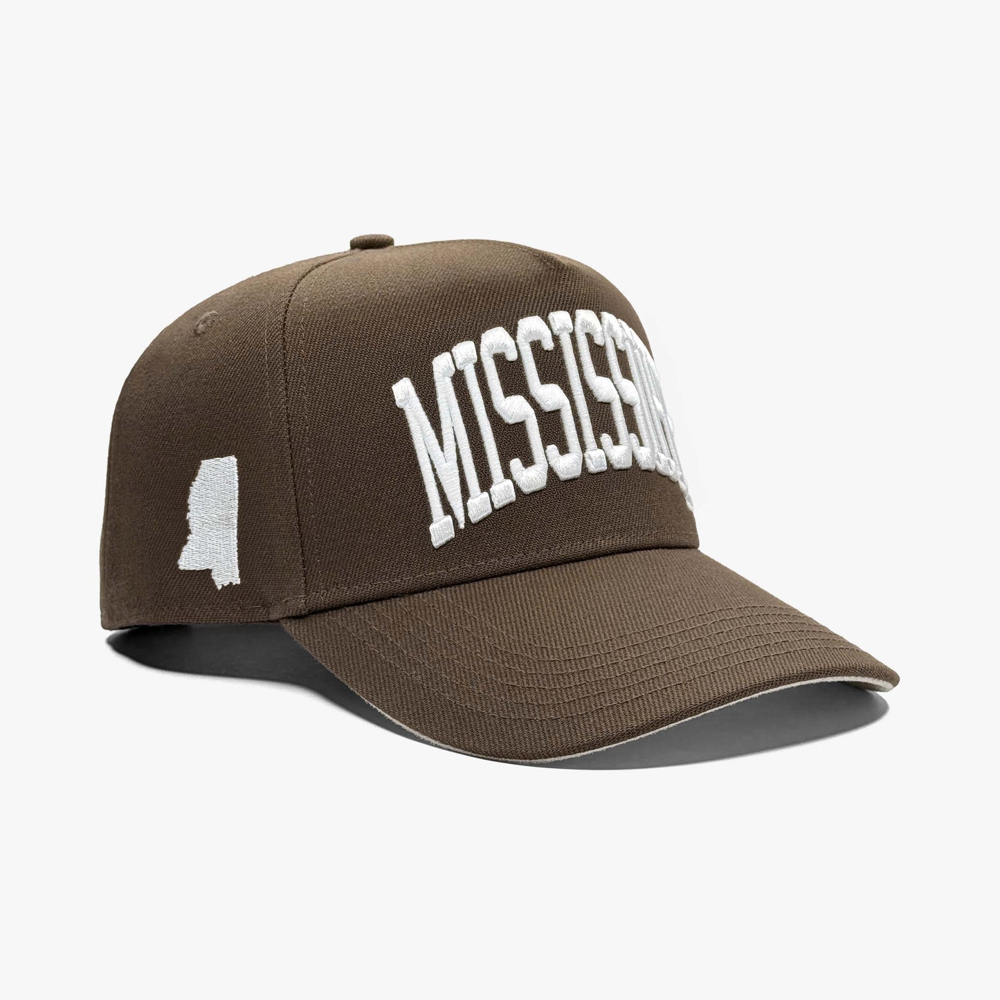 Mississippi Mocha 5-Panel Snapback Hat – Right Angle View with Mississippi State Silhouette Embroidery