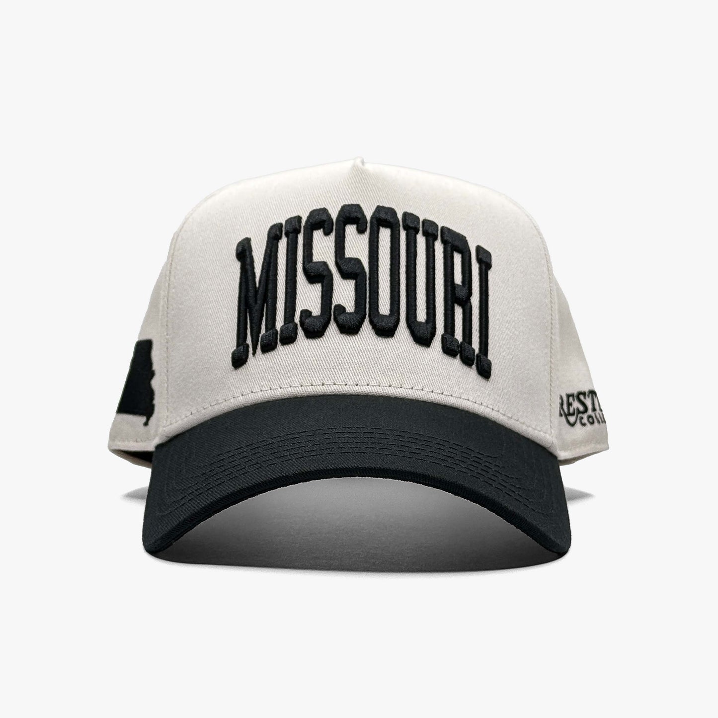 Missouri Off White 5-Panel Snapback Hat – Front View with Missouri Embroidery