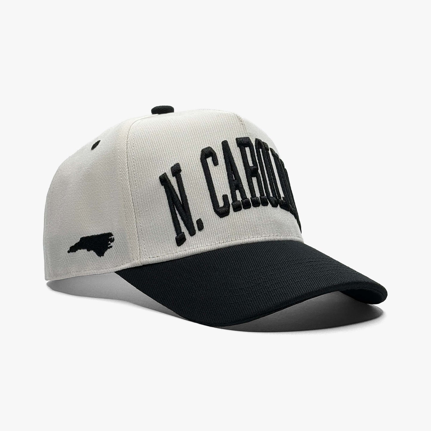 North Carolina Off White 5-Panel Polyester Snapback Hat – Right Angle View