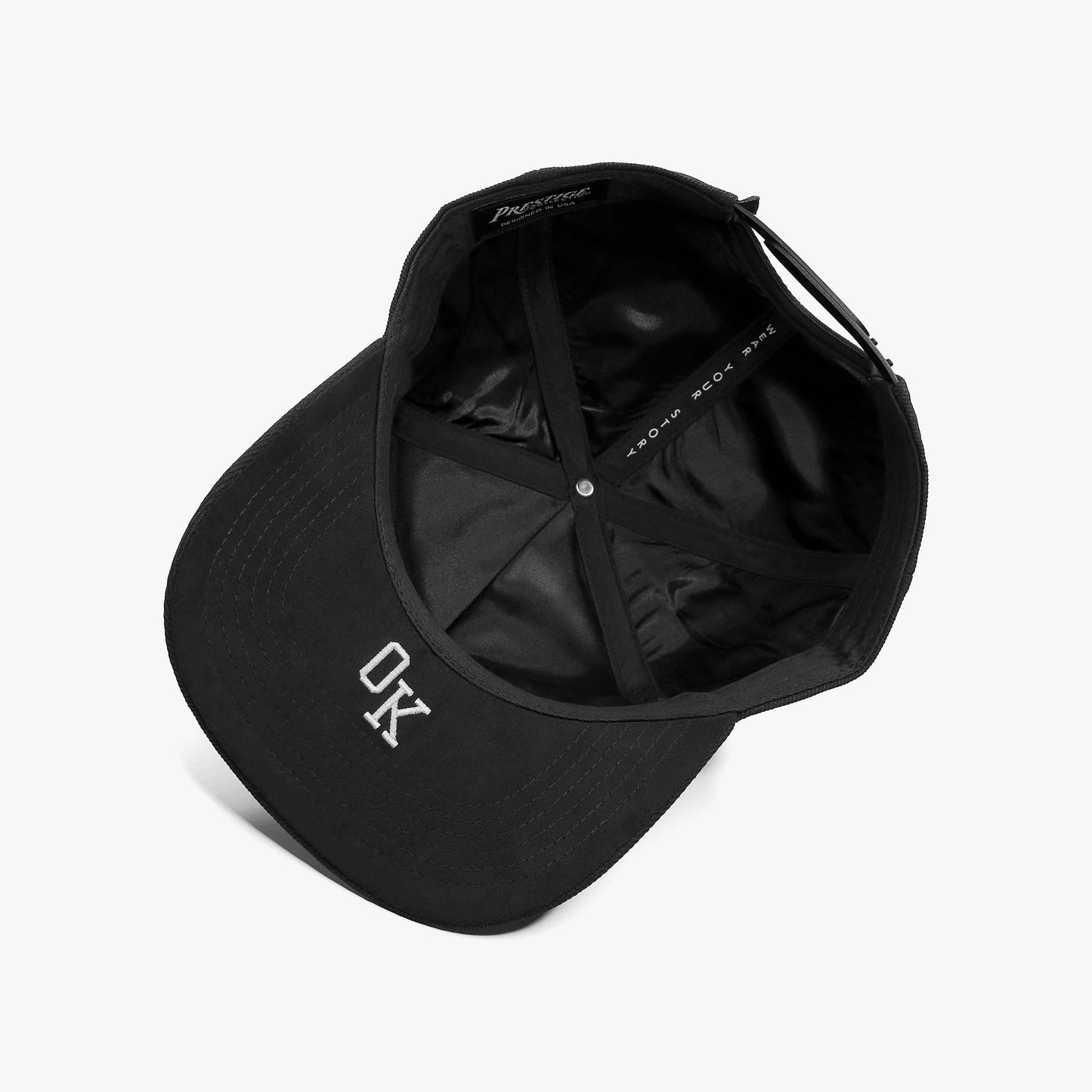 Oklahoma Black 5-Panel Snapback Hat – Prestige Collection Under Brim Embroidery OK Detail