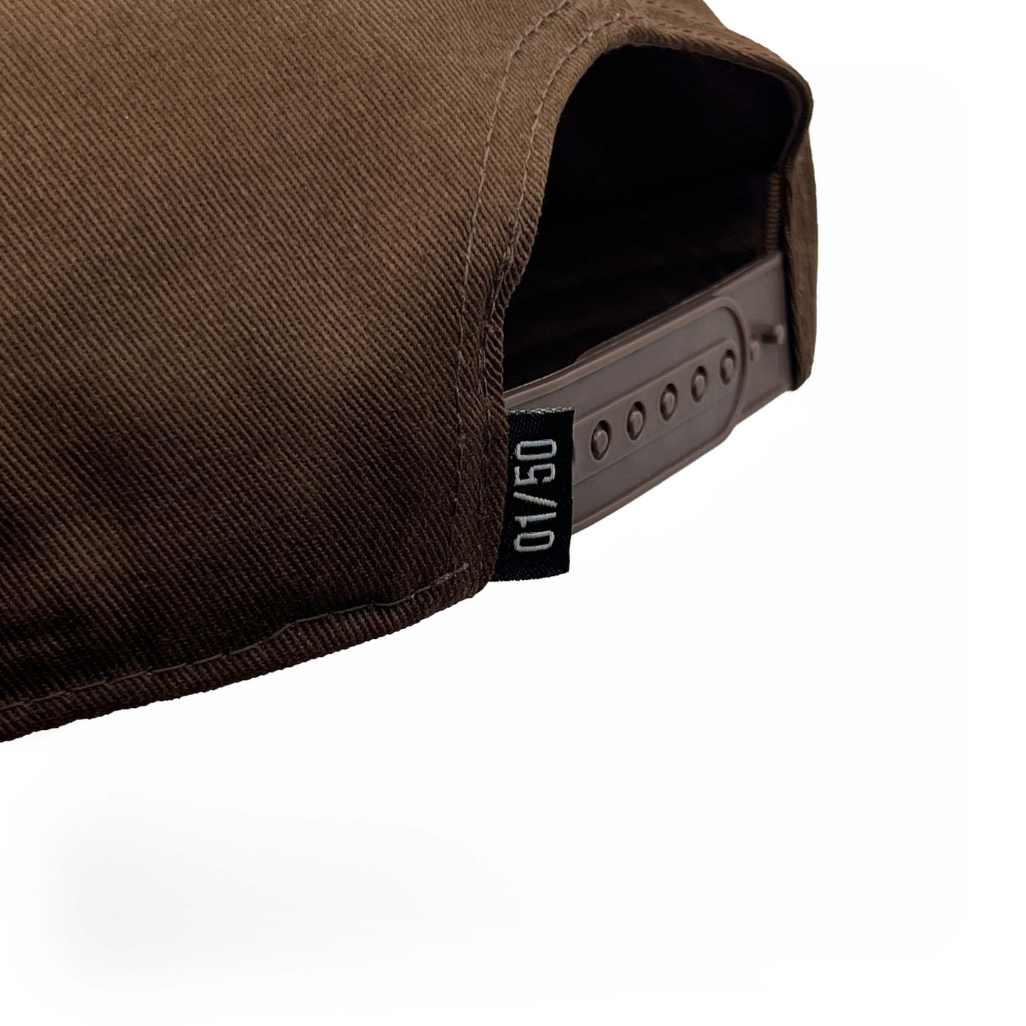 Texas Brown Limited 5-Panel Cotton Snapback Hat – Rear View Showing Prestige Collection Logo Embroidery