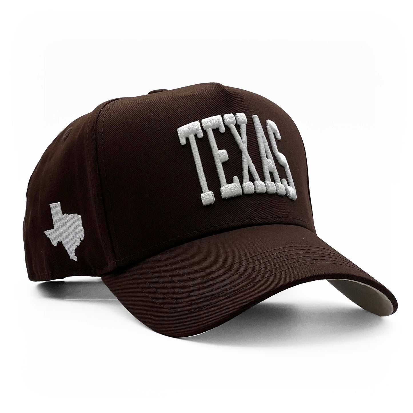 Texas Brown Limited 5-Panel Cotton Snapback Hat – Right Angle View with Texas Silhouette Embroidery