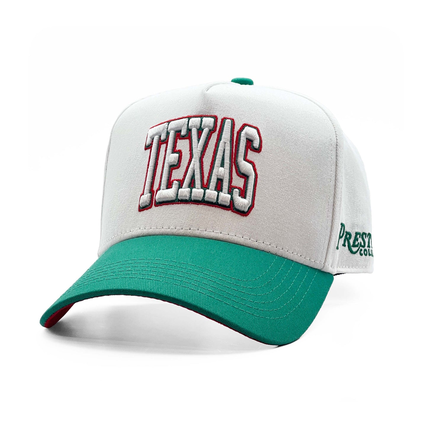 Texas Cinco de Mayo Limited 5-Panel Snapback Hat – Left Angle View with Texas Embroidery and Green Brim