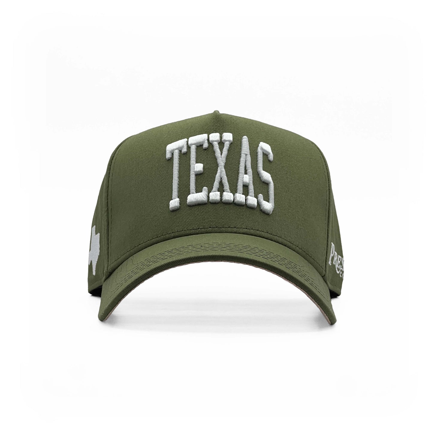 Texas Olive Limited 5-Panel Snapback Hat – Front View with Texas Embroidery