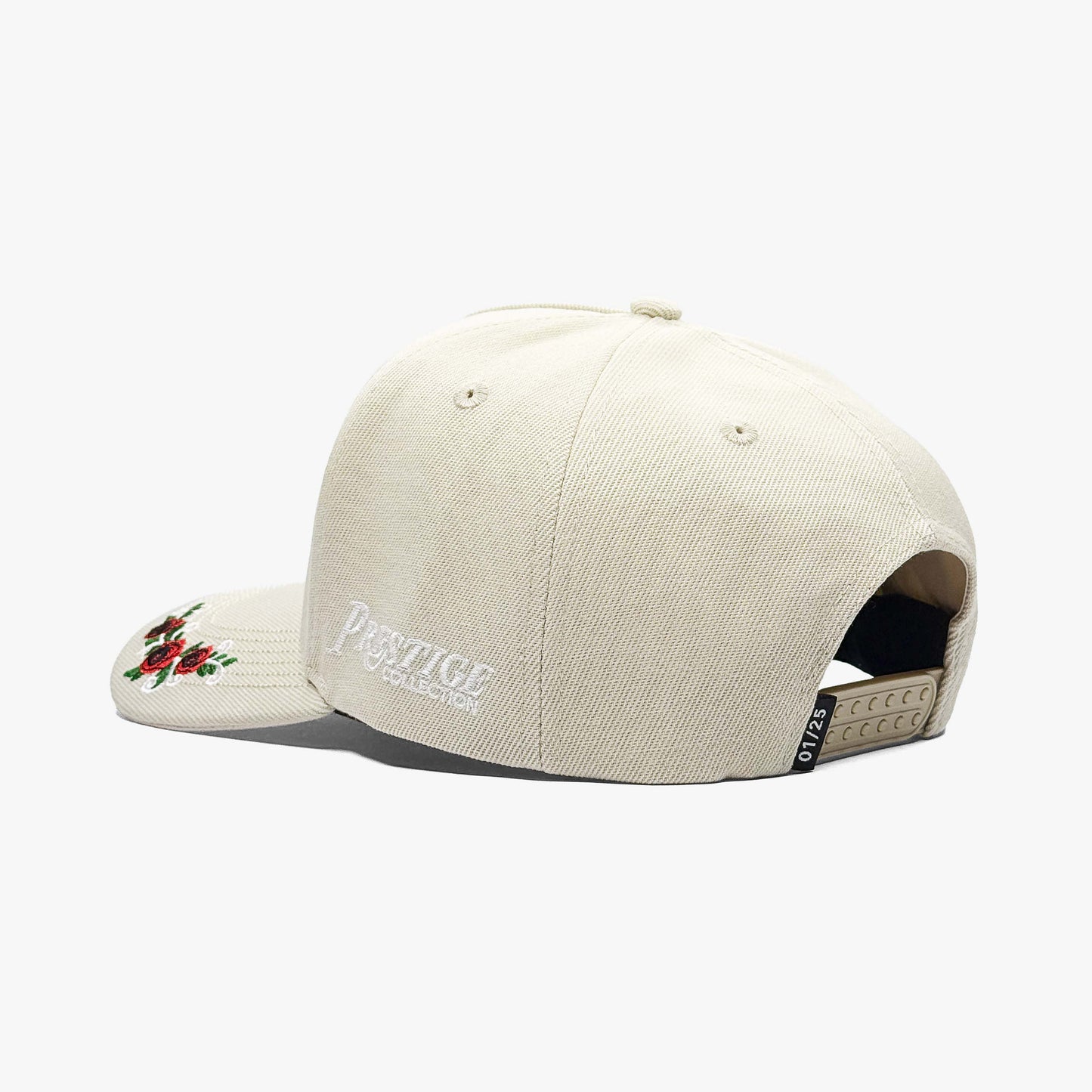 Texas Valentine’s Cream Snapback Hat – Close-Up of Rose Embroidery on Left Side