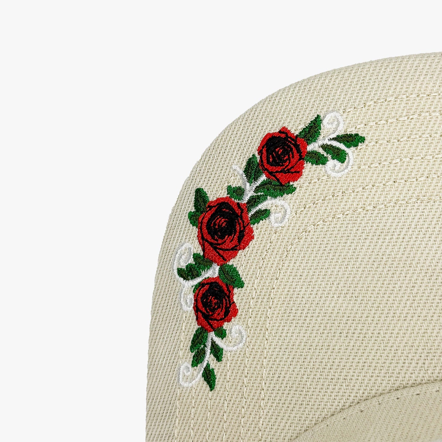 Texas Valentine’s Cream Snapback Hat – Under Brim Suede with Red Rose Embroidery