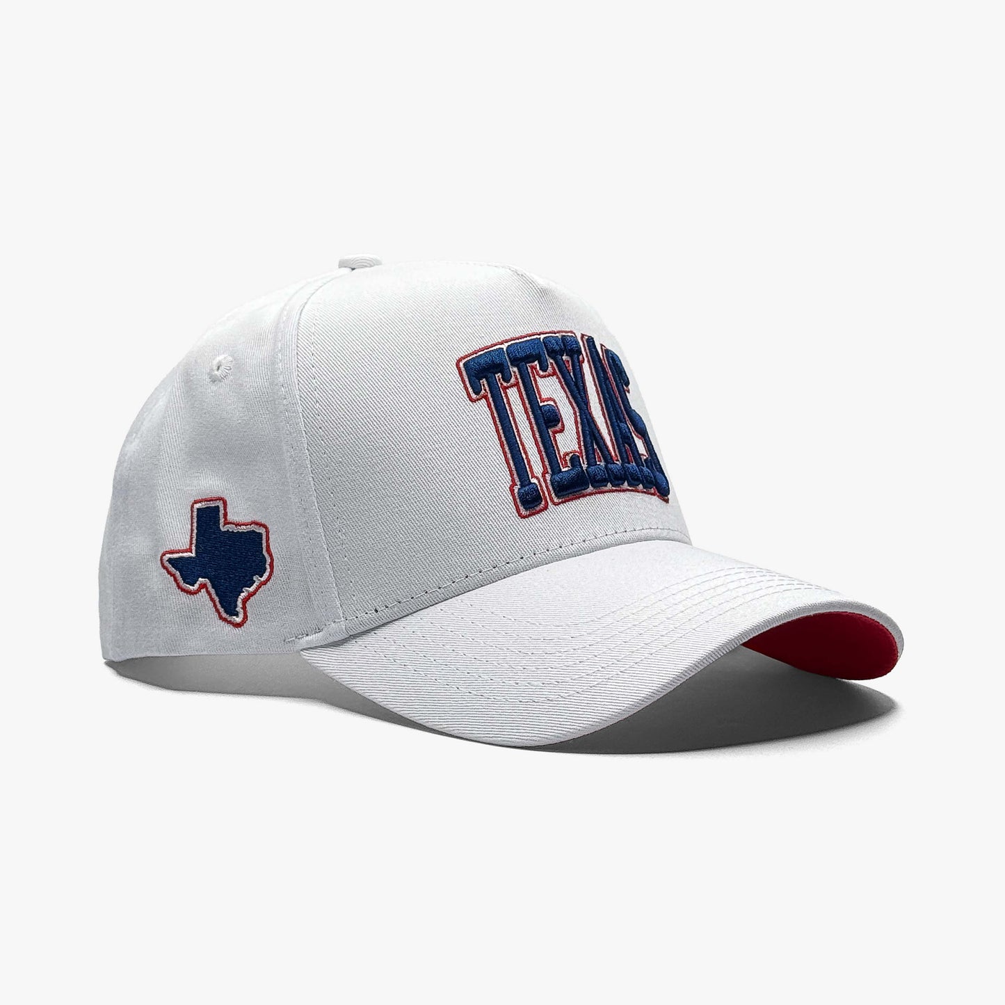 Texas White Limited 5-Panel Cotton Snapback Hat – Right Angle View with Texas Silhouette