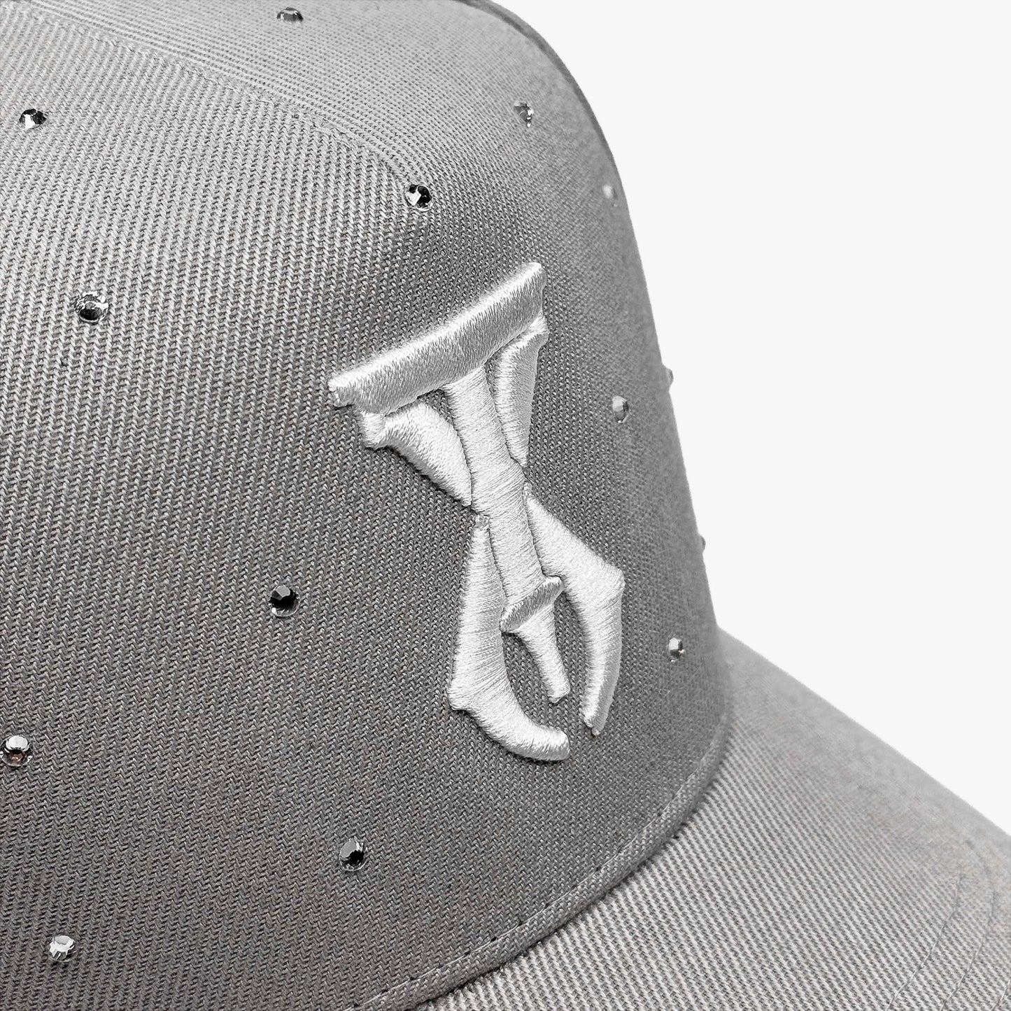 Close-up of TX Starlight Fog Edition hat showing intricate embroidery and crystal accents