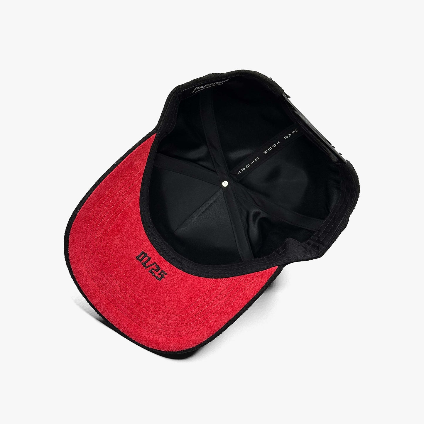 TX Starlight Smoke Edition hat under brim with bold red suede and 1 of 25 embroidery