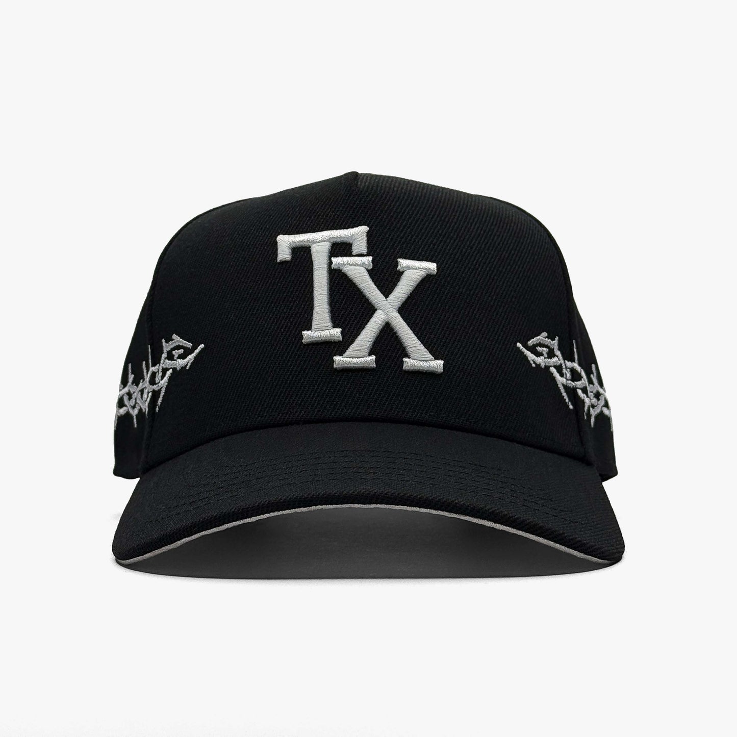TX Thorns Black 5-Panel Snapback Hat – Prestige Collection Front View with Exclusive TX Thorns Embroidery