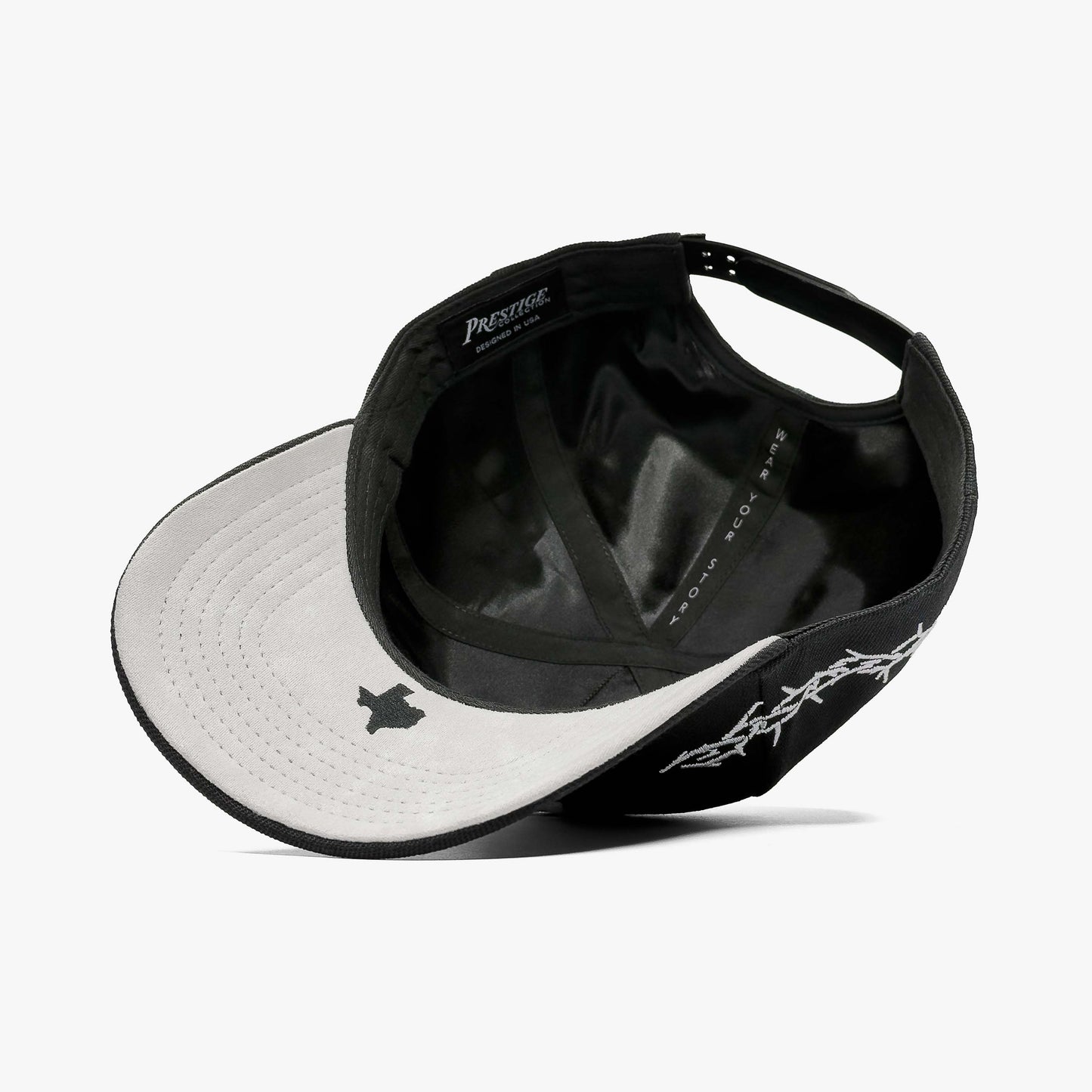 TX Thorns Black 5-Panel Snapback Hat – Prestige Collection Under Brim Embroidery TX Detail