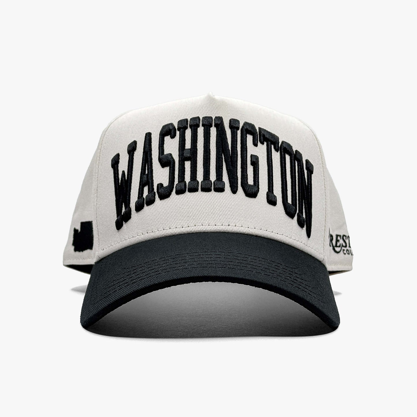 Washington Off White 5-Panel Snapback Hat – Front View with Washington Embroidery