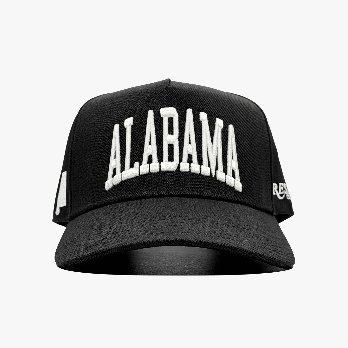 Alabama Black 5-Panel Snapback Hat – Center Front View with Alabama State Embroidery