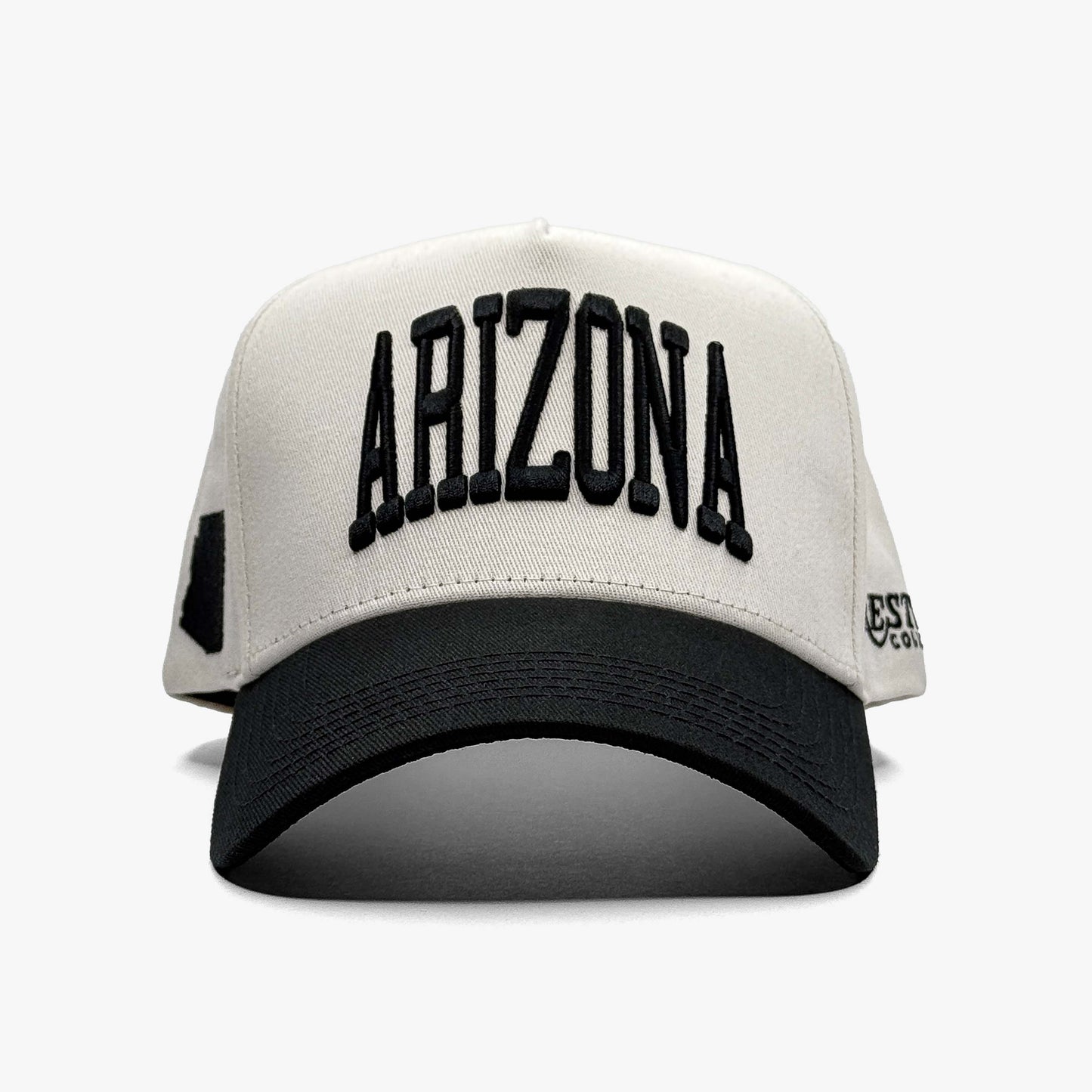 Arizona Off White 5-Panel Snapback Hat – Center Front View with Arizona Embroidery