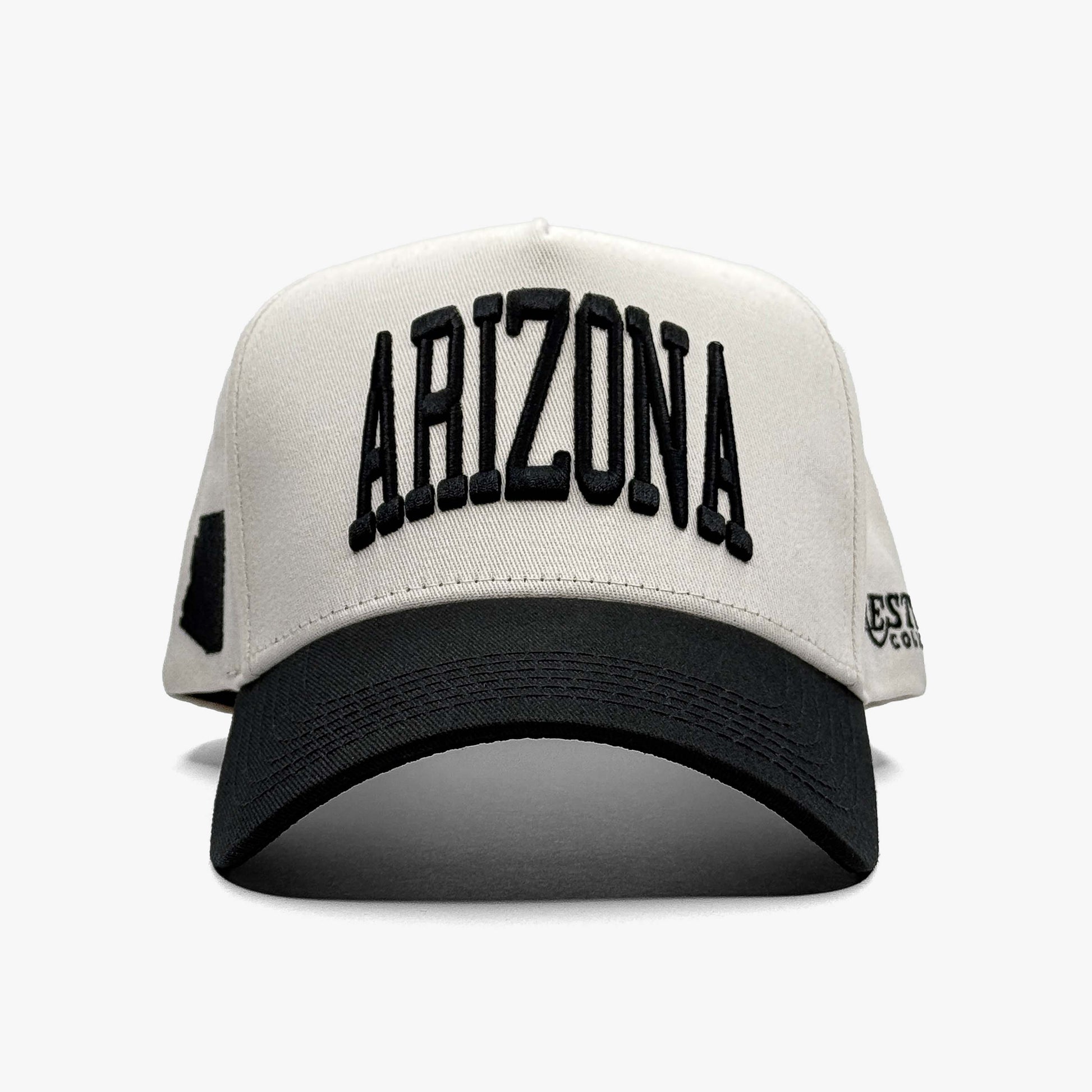 Arizona Off White 5-Panel Snapback Hat – Center Front View with Arizona Embroidery