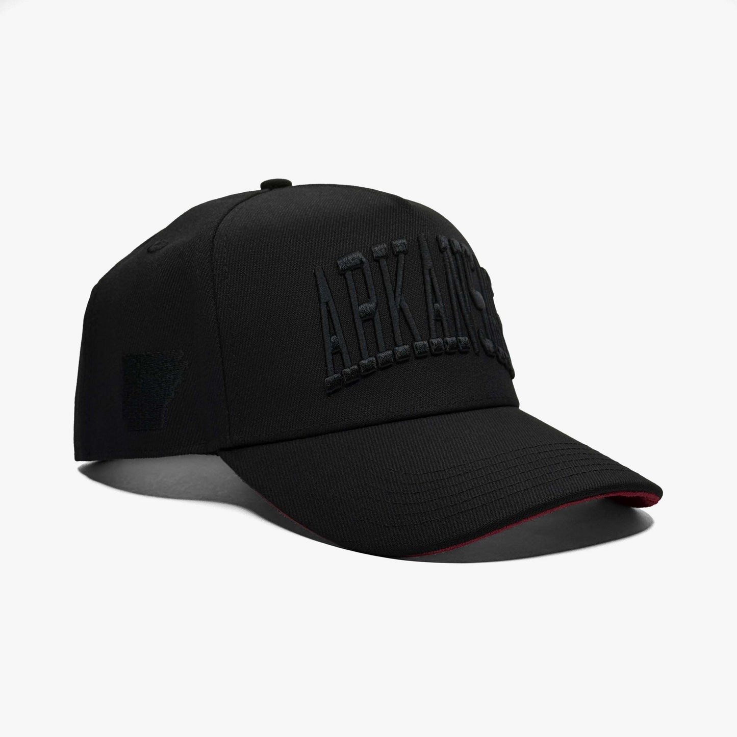 Arkansas Cardinal Shadow 5-Panel Snapback Hat – Right Angle View with Arkansas State Silhouette Embroidery