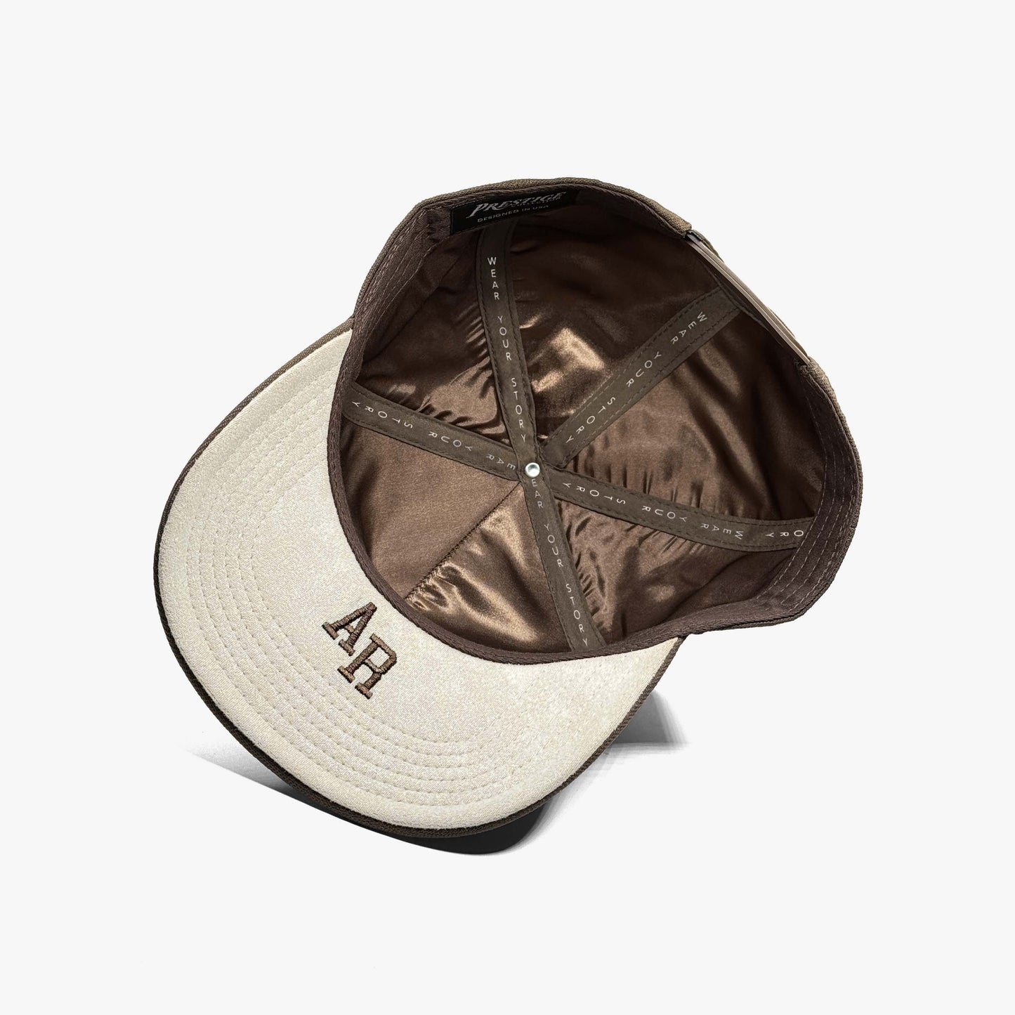 Arkansas Mocha 5-Panel Snapback Hat – Under Brim with AR Abbreviation Embroidery and Satin Interior Lining