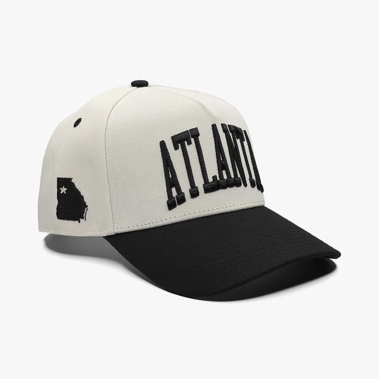 Atlanta Off White 5-Panel Snapback Hat – Right Angle View with Georgia Embroidery