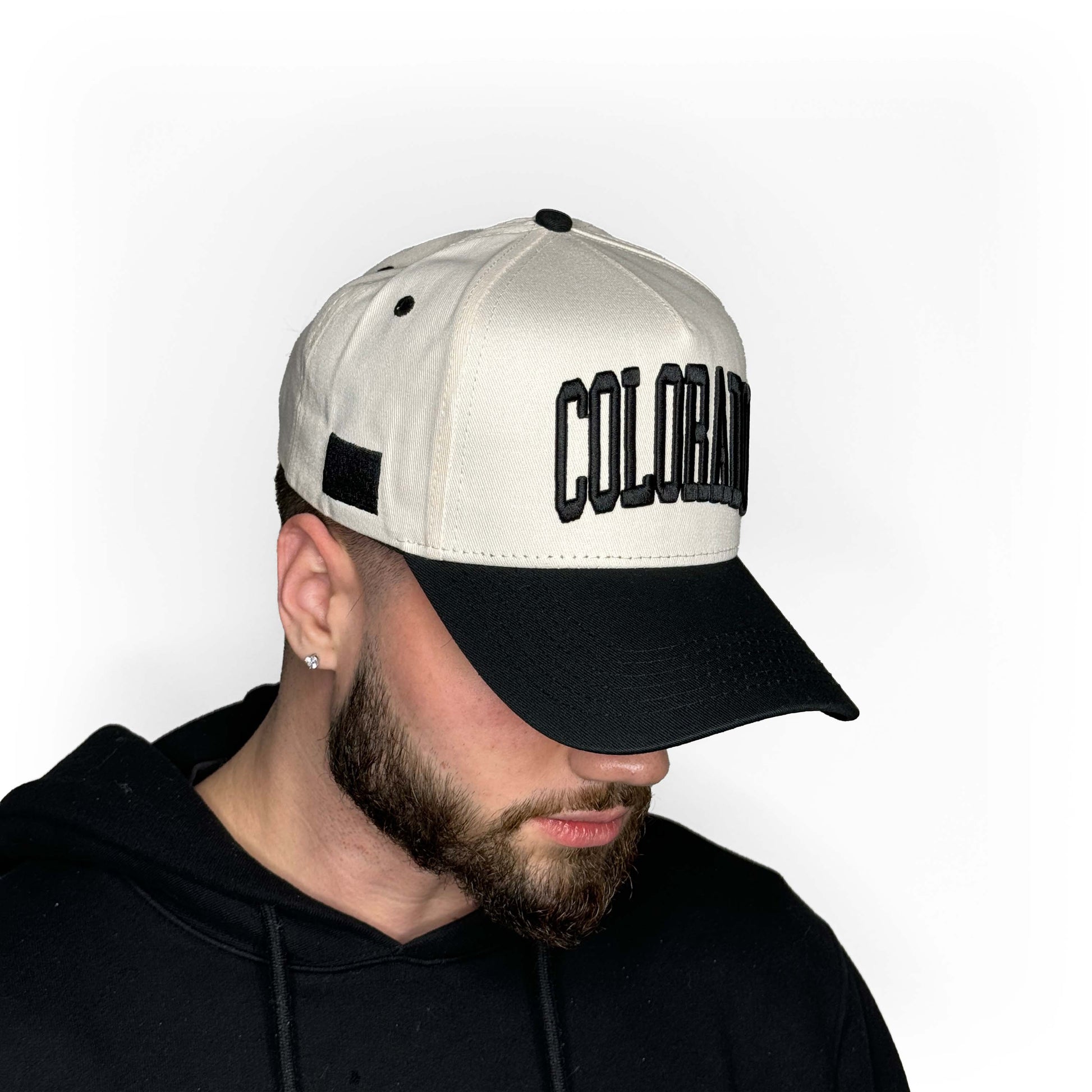 Model Wearing Colorado Off White Snapback – Close-Up Straight-On View