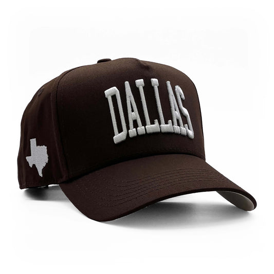 Dallas Brown Limited 5-Panel Cotton Snapback Hat – Right Angle View with Texas Silhouette Embroidery