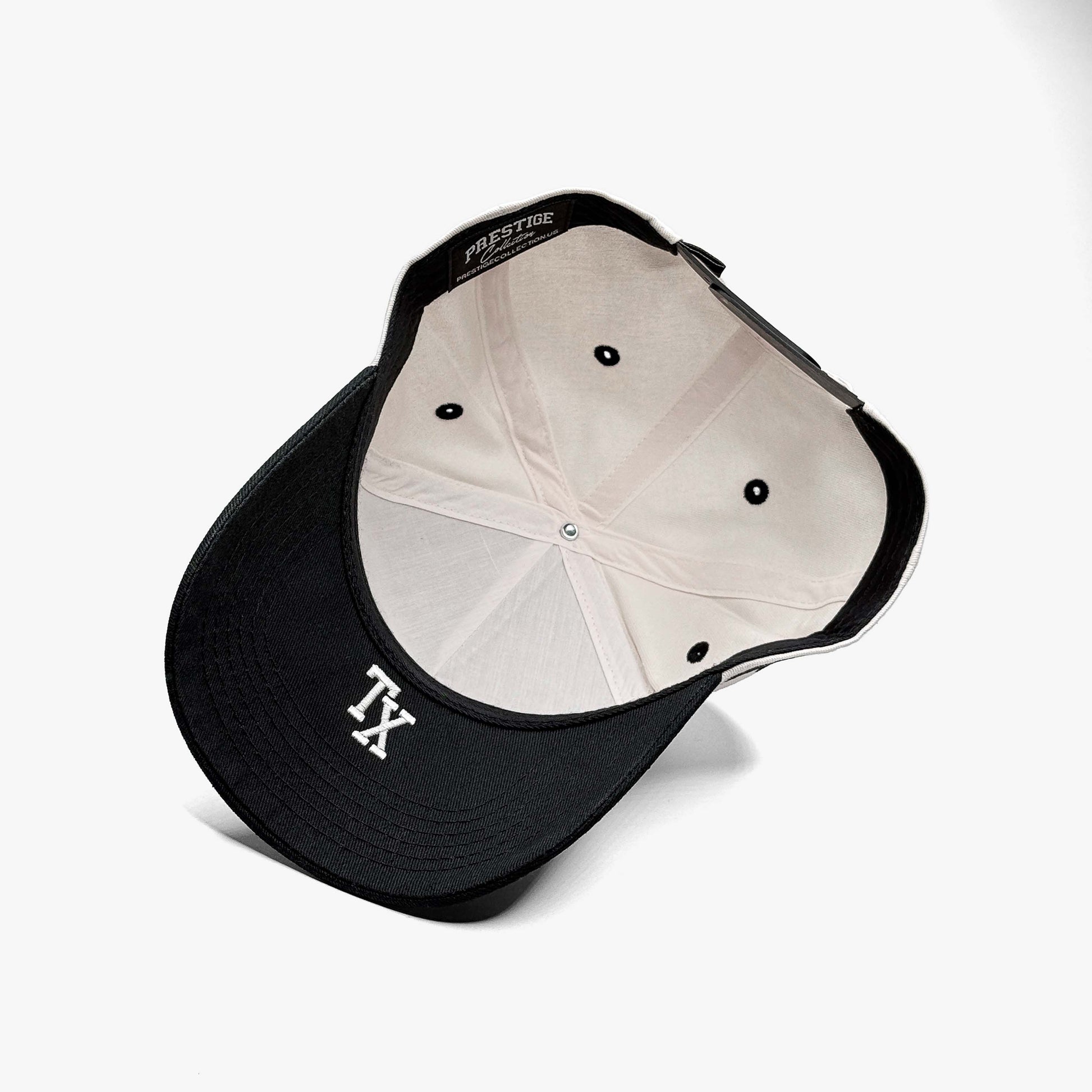 Dallas Off White 5-Panel Snapback Hat – Under Brim with TX Abbreviation Embroidery