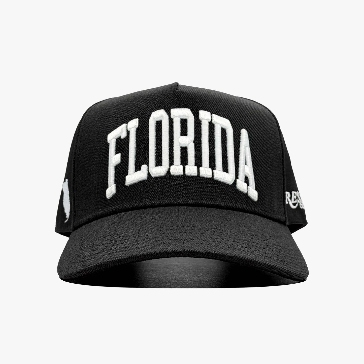 Florida Black 5-Panel Snapback Hat – Center Front View with Florida State Embroidery