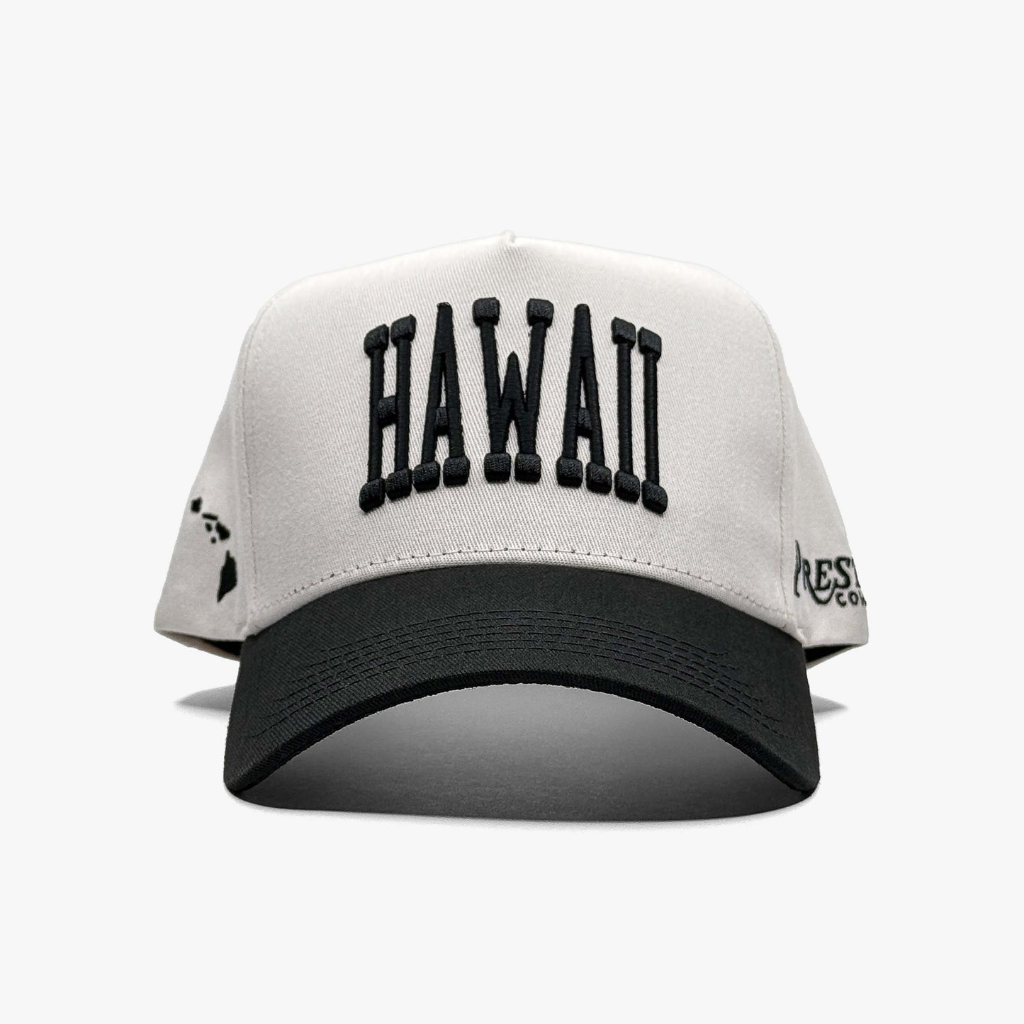 Hawaii Off White 5-Panel Snapback Hat – Center Front View with Hawaii Embroidery