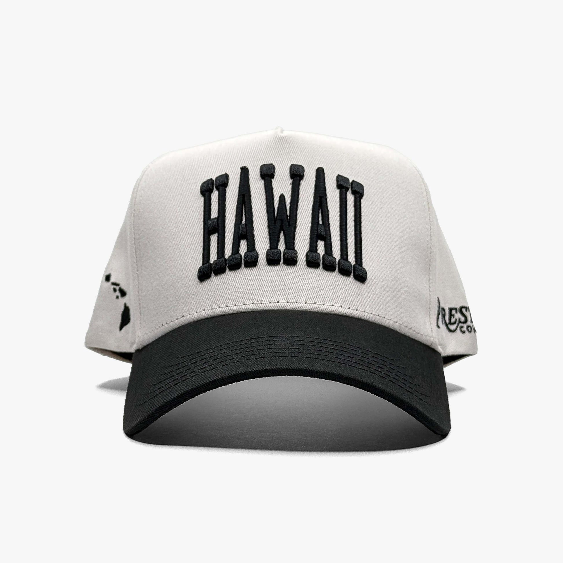 Hawaii Off White 5-Panel Snapback Hat – Center Front View with Hawaii Embroidery