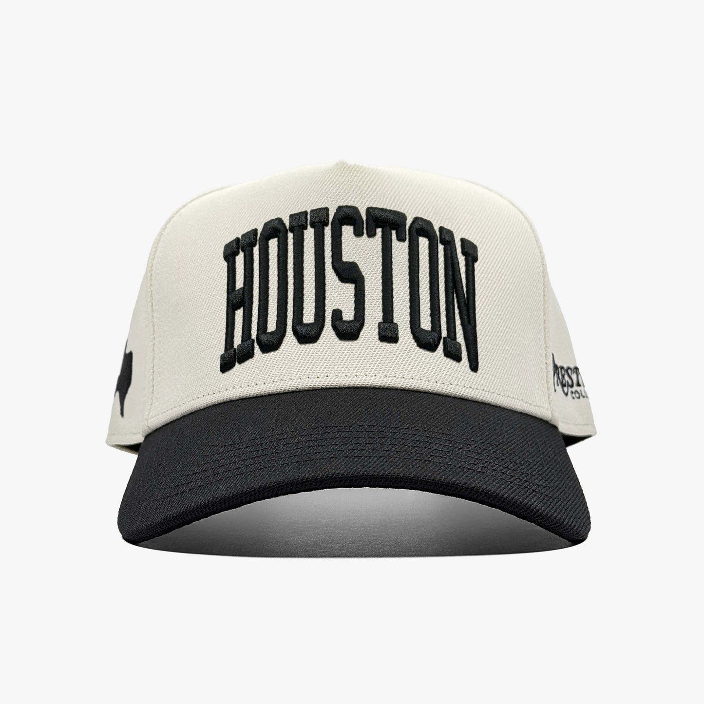 Houston Off White 5-Panel Snapback Hat – Center Front View with Houston Embroidery