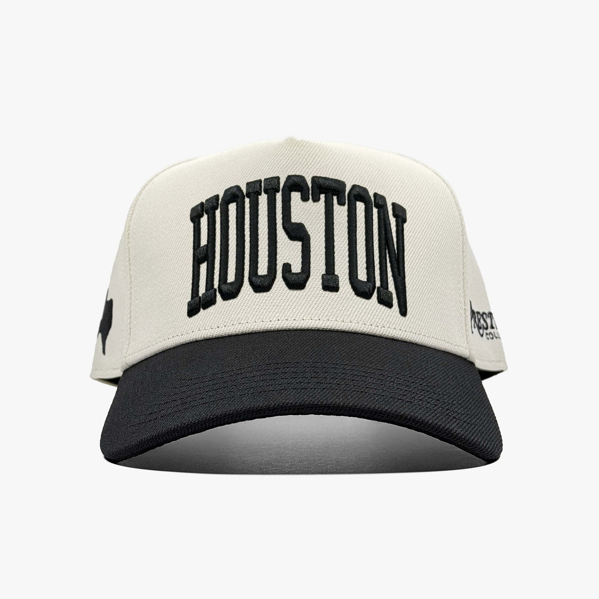 Houston Off White 5-Panel Snapback Hat – Center Front View with Houston Embroidery