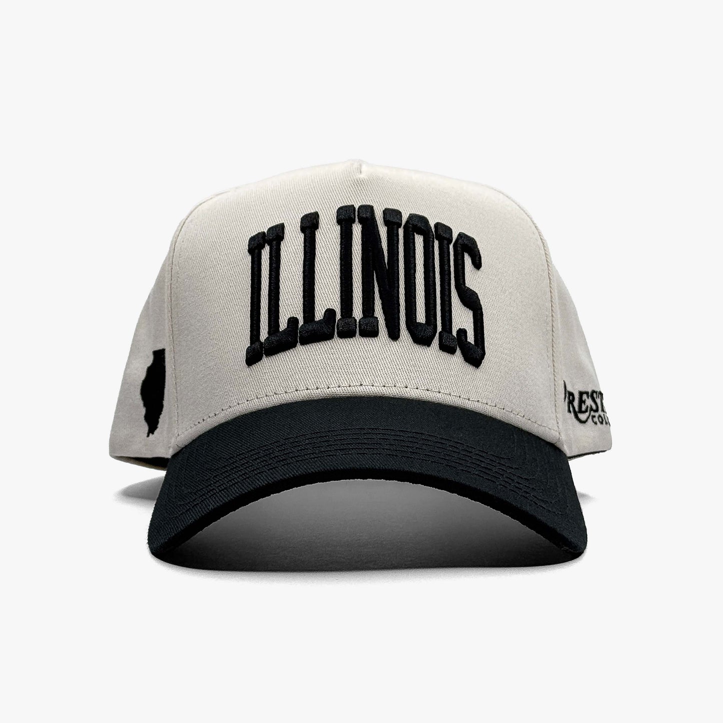 Illinois Off White 5-Panel Snapback Hat – Center Front View with Illinois Embroidery