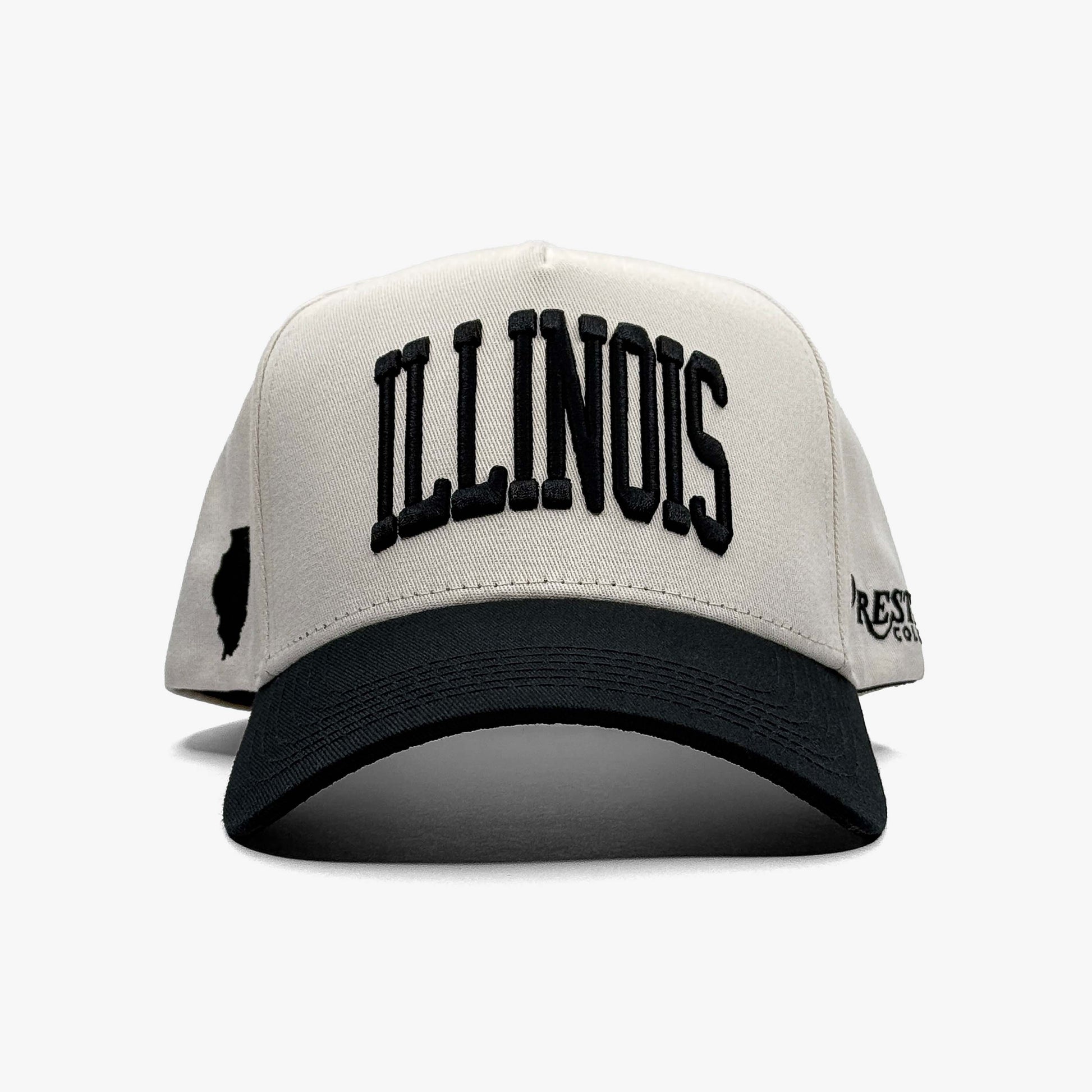 Illinois Off White 5-Panel Snapback Hat – Center Front View with Illinois Embroidery