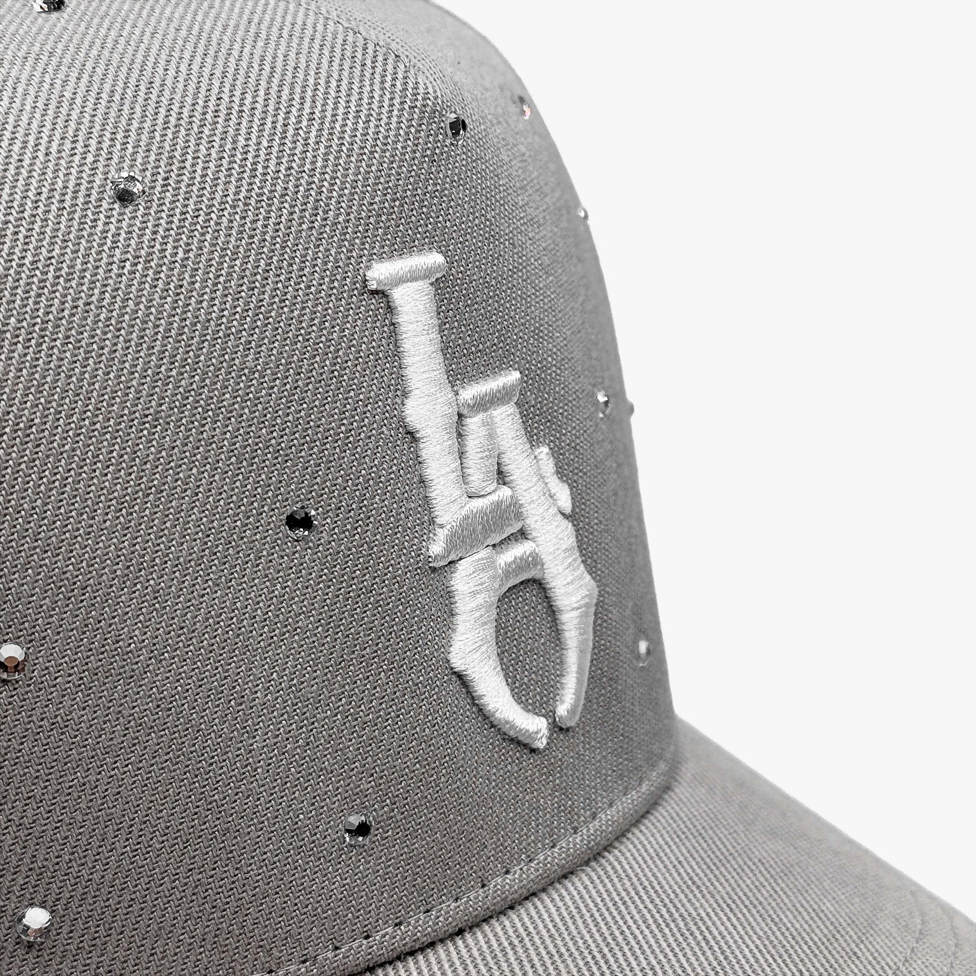 Close-up of LA Starlight Fog Edition hat showing intricate embroidery and crystal accents