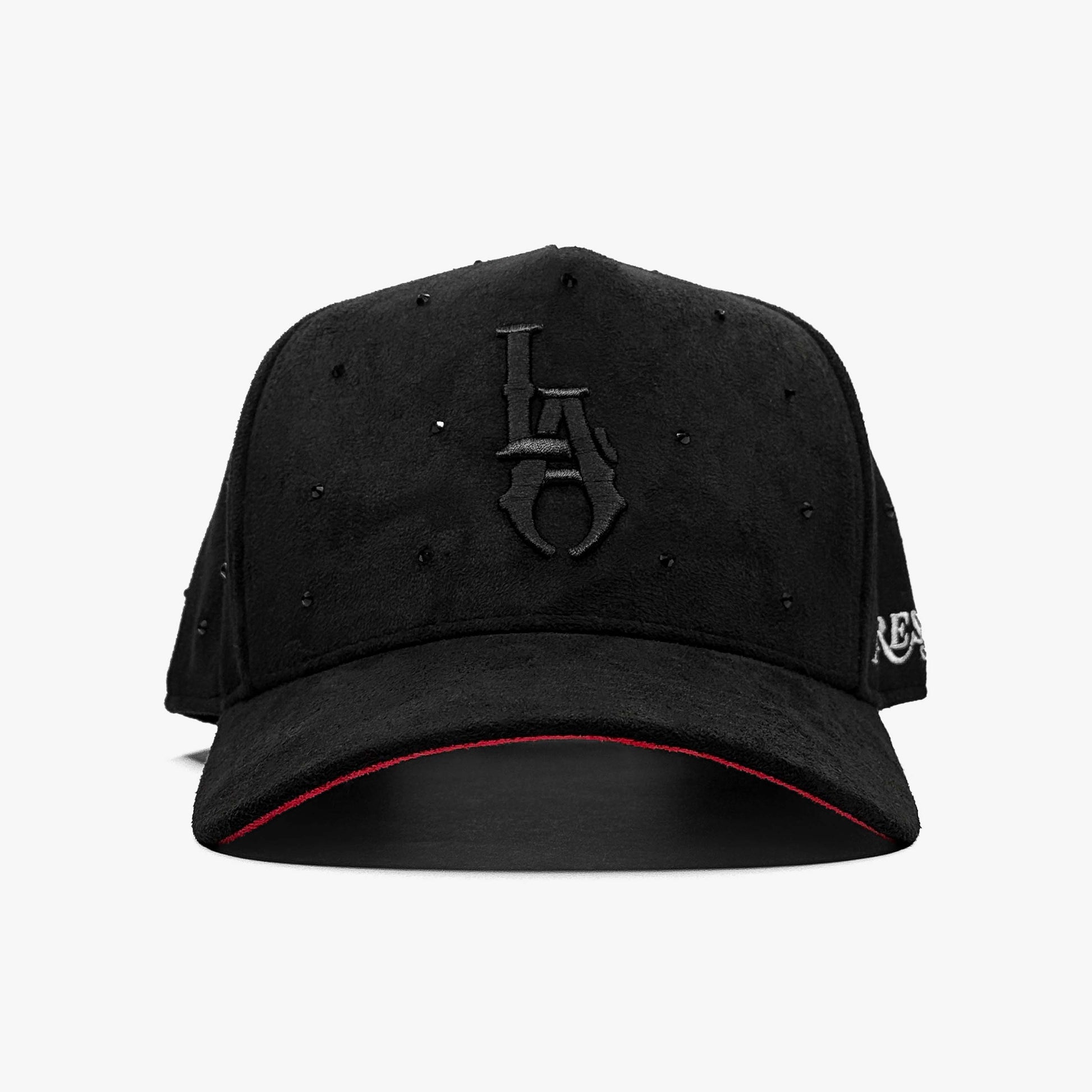Straight front view of the LA Starlight Smoke Edition hat showing 3D embroidery and crystal detailing