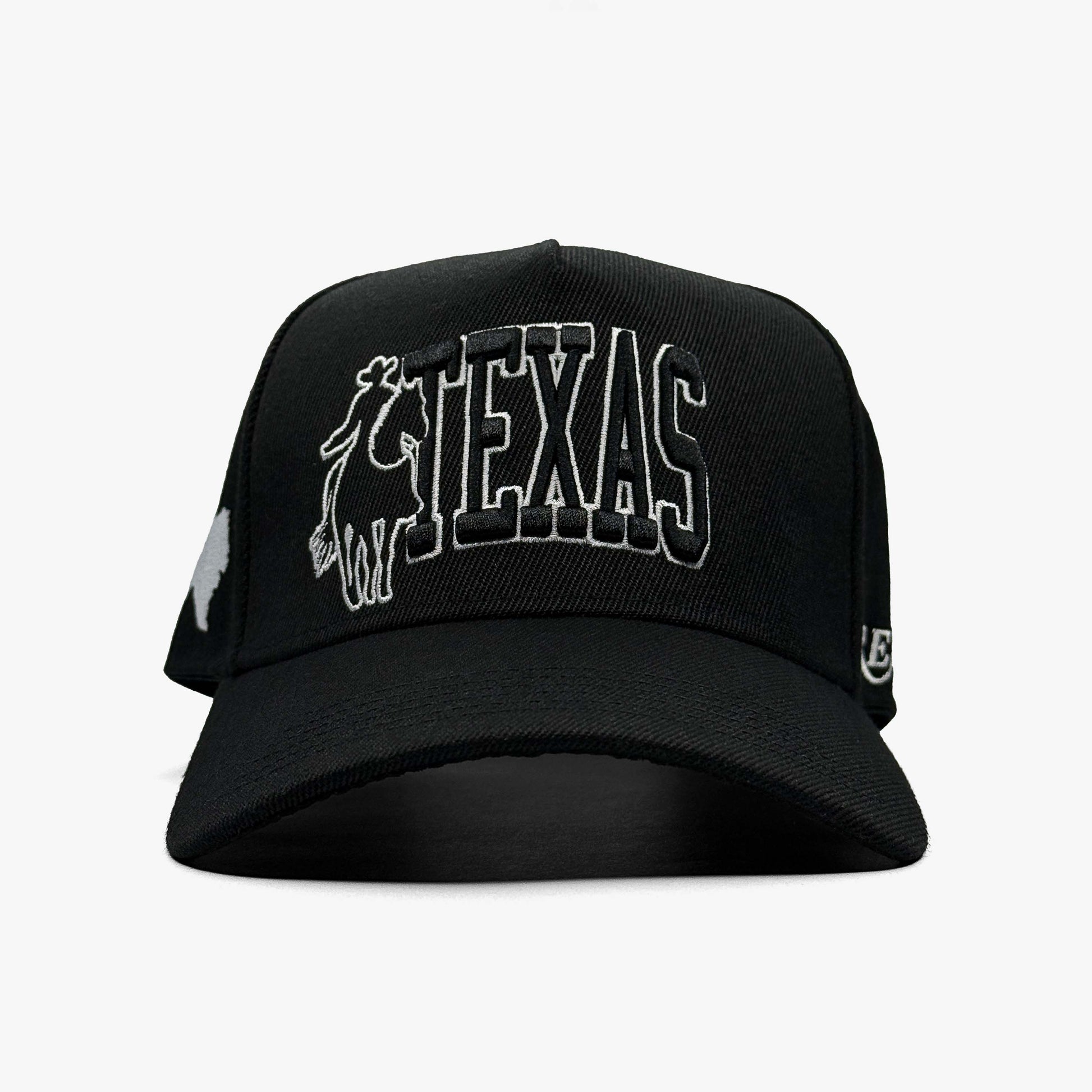 Lone Star Cowboy Black 5-Panel Snapback Hat – Prestige Collection Front View with Cowboy Texas Embroidery
