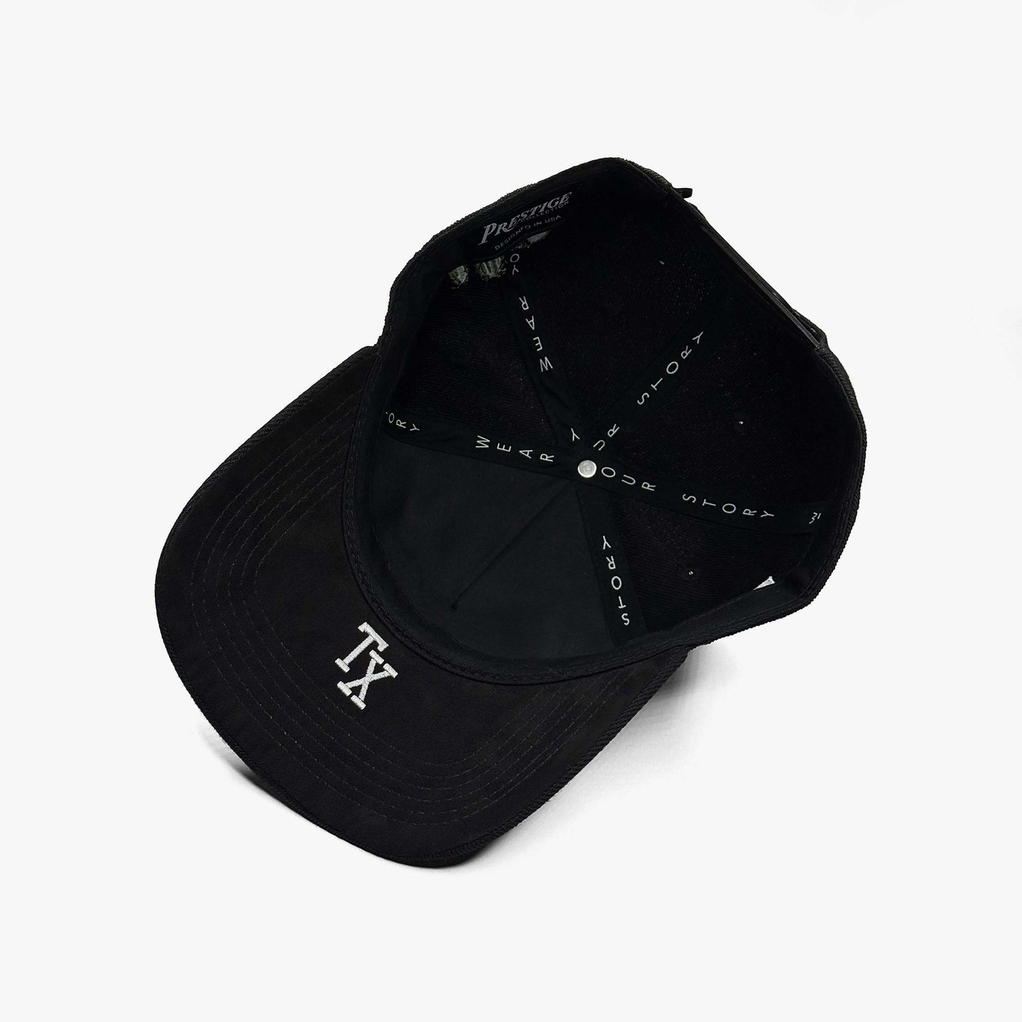 Lone Star Cowboy Black 5-Panel Snapback Hat – Interior View with Wear Your Story Taping