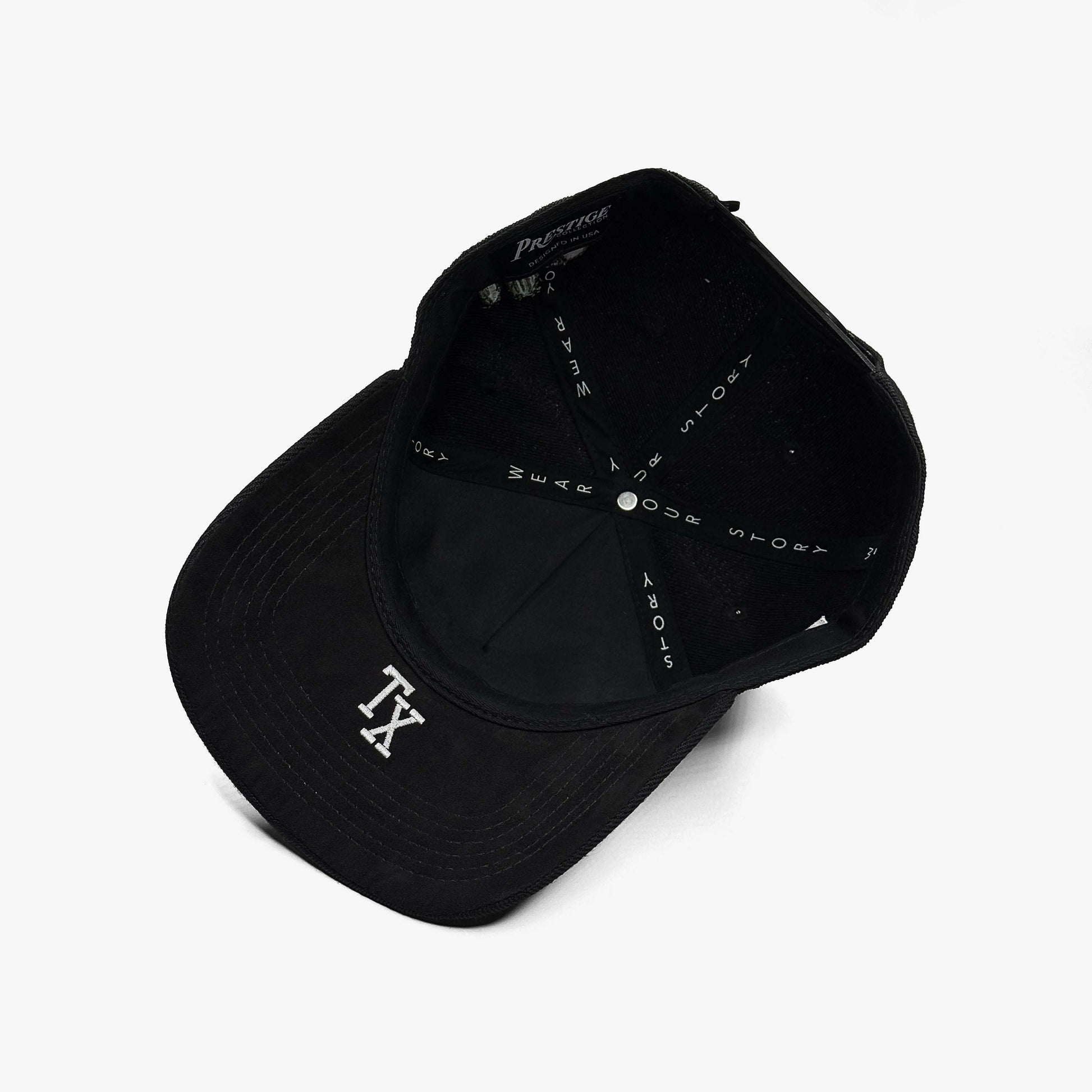 Lone Star Cowboy Black 5-Panel Snapback Hat – Interior View with Wear Your Story Taping