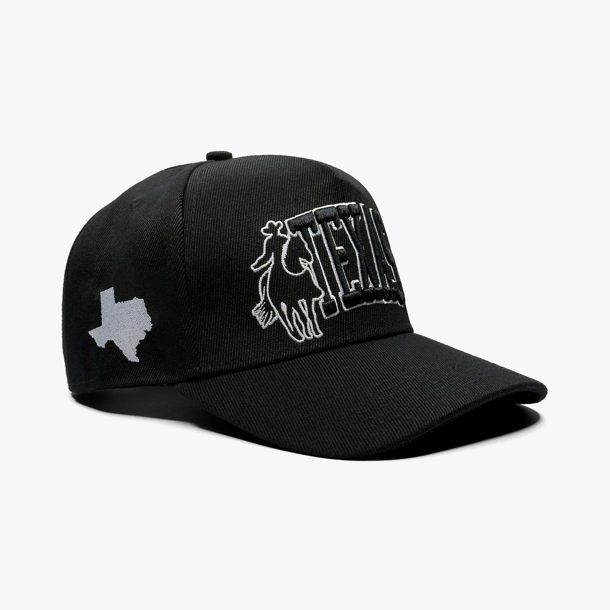 Lone Star Cowboy Black 5-Panel Snapback Hat – Prestige Collection Right Angle View with Texas Embroidery