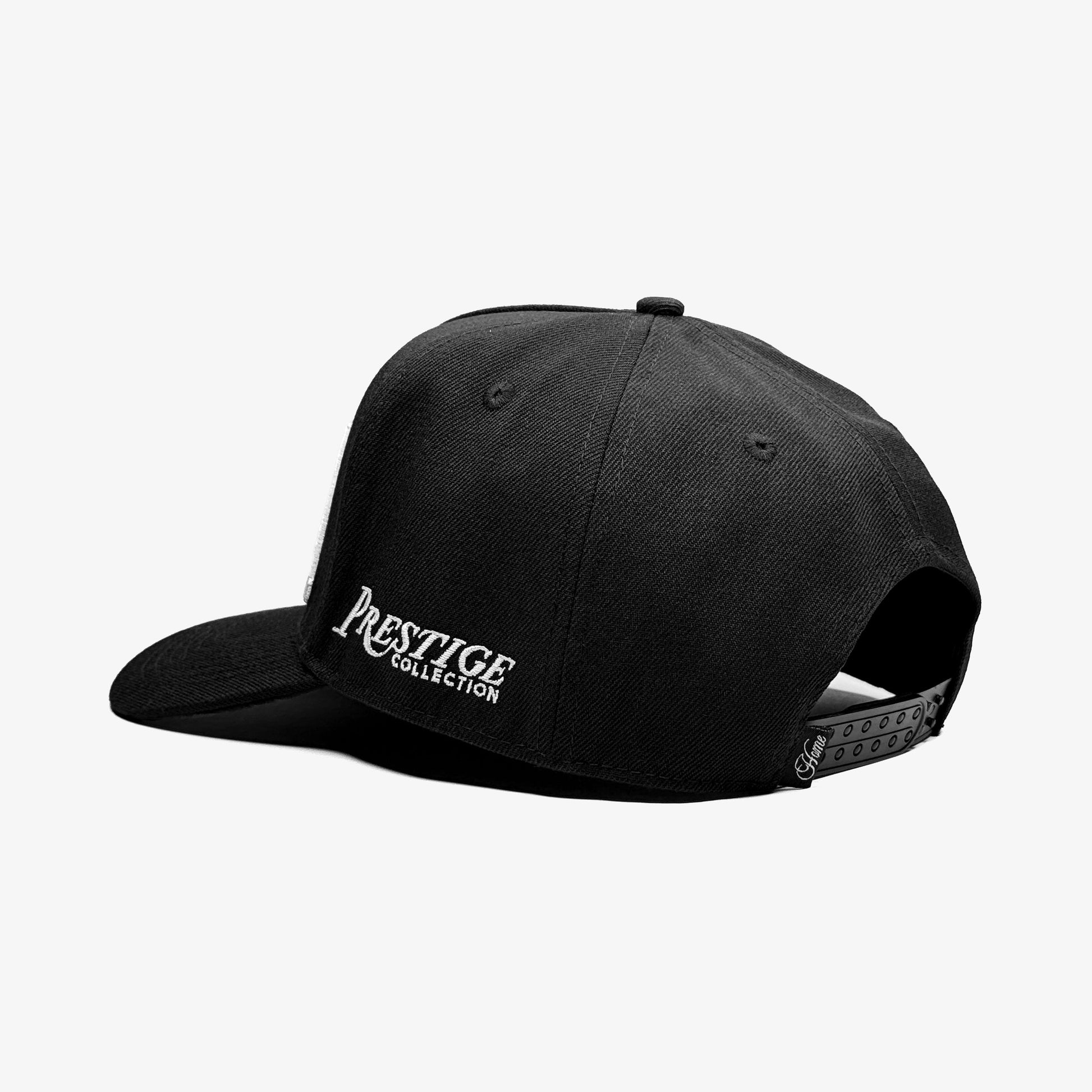 Louisiana Black 5-Panel Snapback Hat – Rear View Showing Prestige Collection Logo and Snapback Closure
