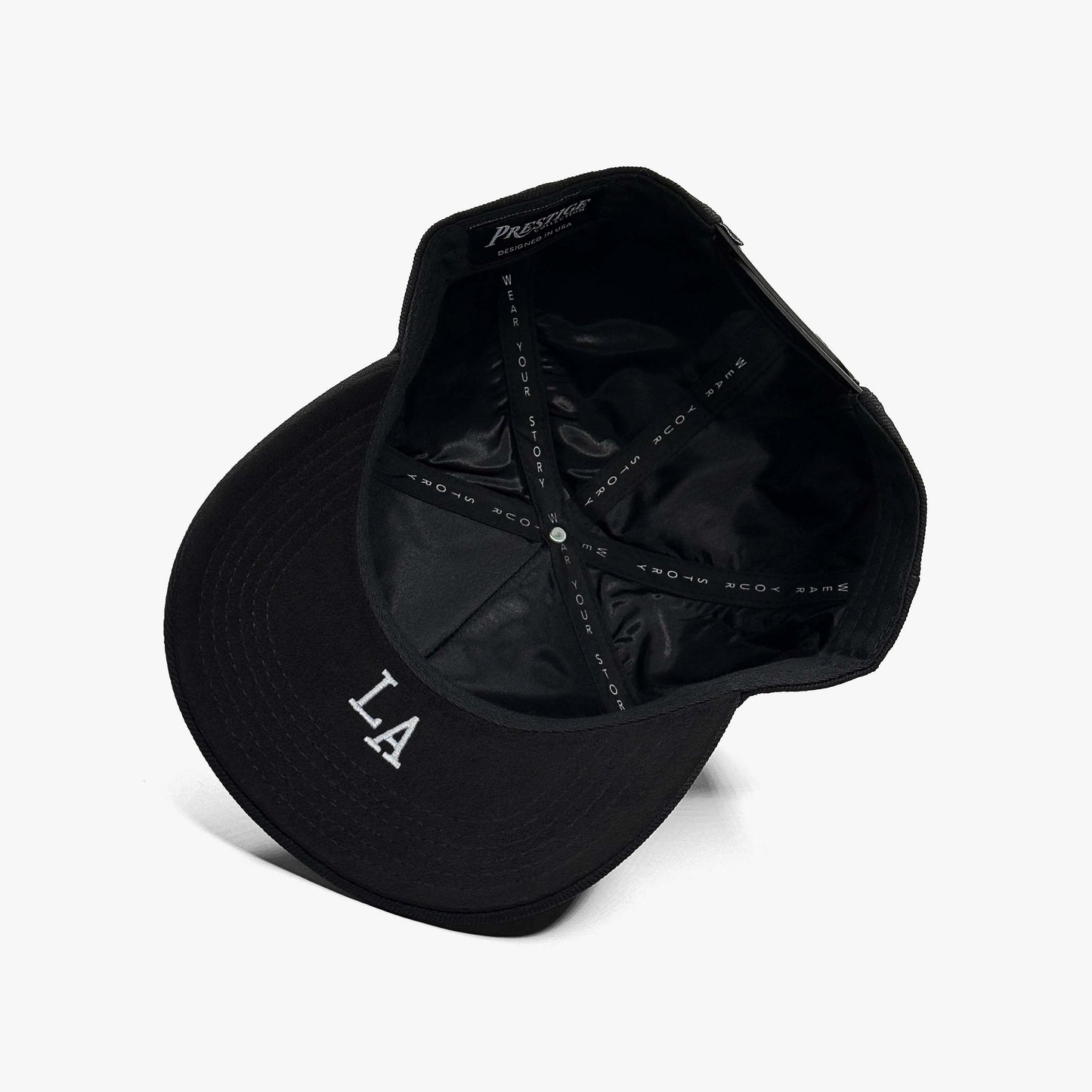 Louisiana Black 5-Panel Snapback Hat – Under Brim with LA Abbreviation Embroidery