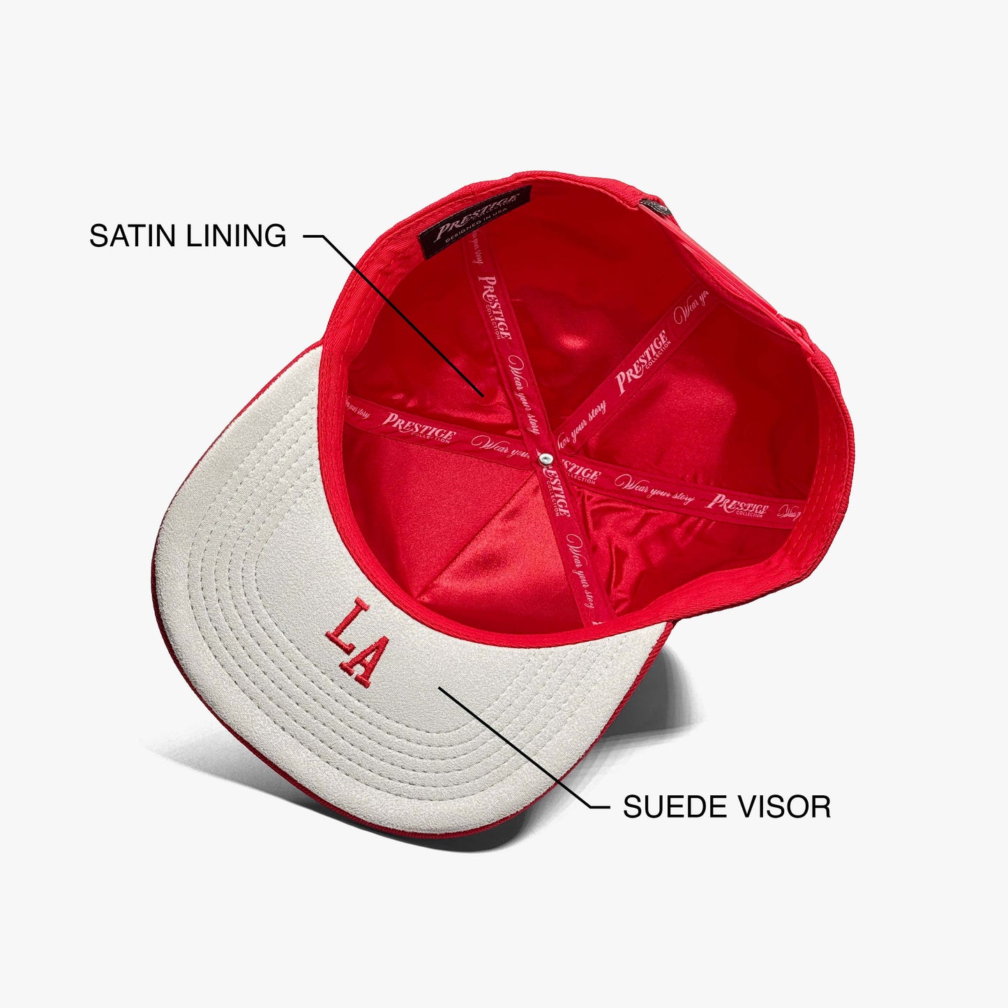 Louisiana Crimson 5-Panel Snapback Hat – Rear View Showing Prestige Collection Logo