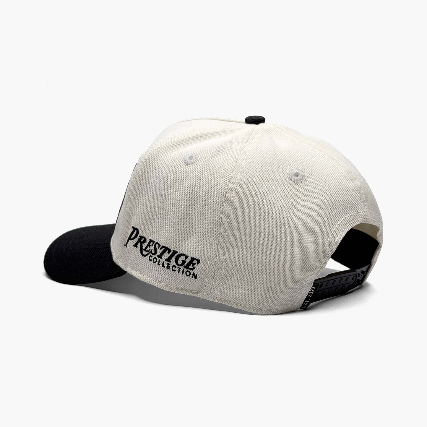 Louisiana Off White 5-Panel Snapback Hat – Rear View Showing Prestige Collection Logo Embroidery